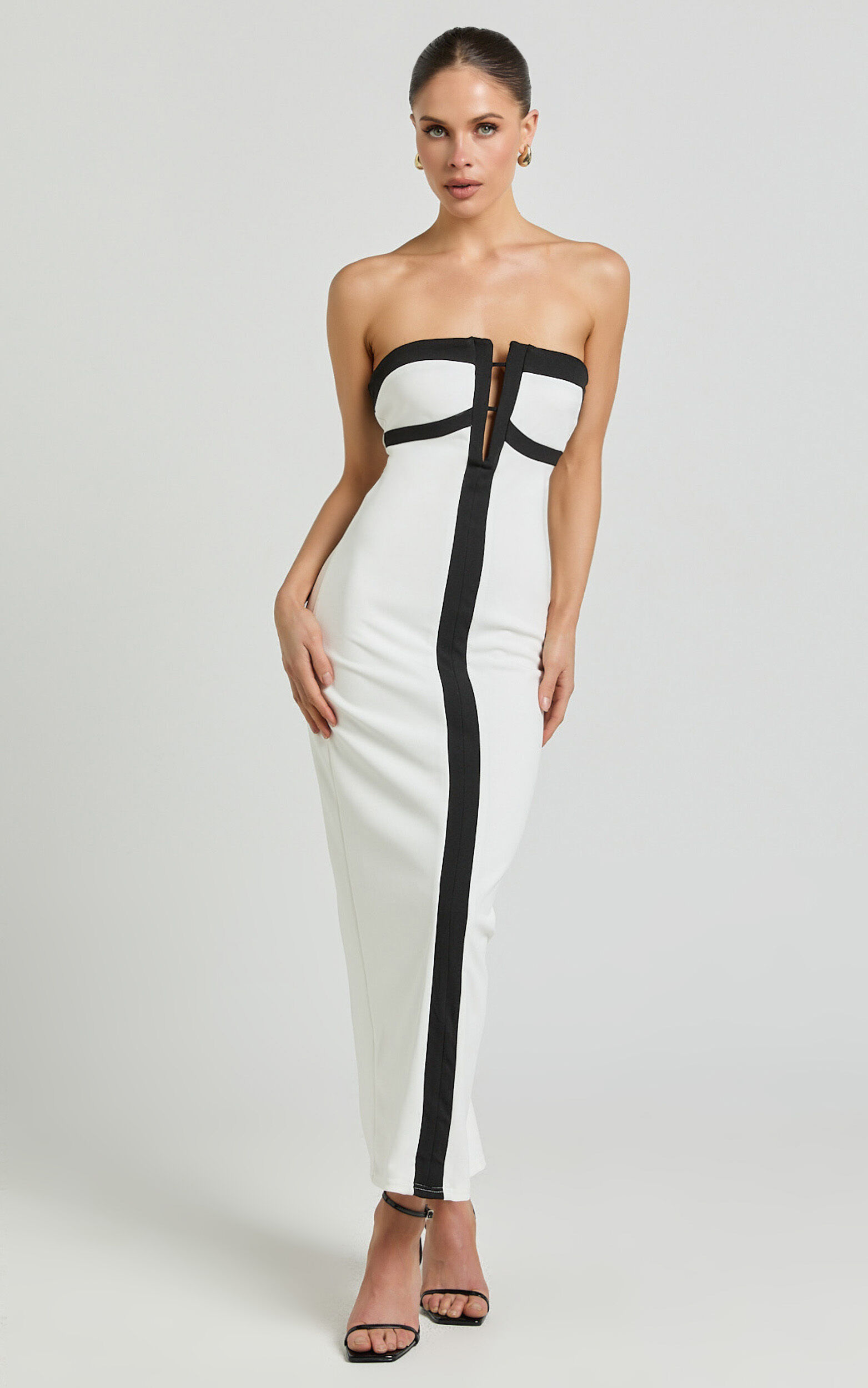 Catherine Midi Dress - Strapless Cup Bust Pencil Dress in White
