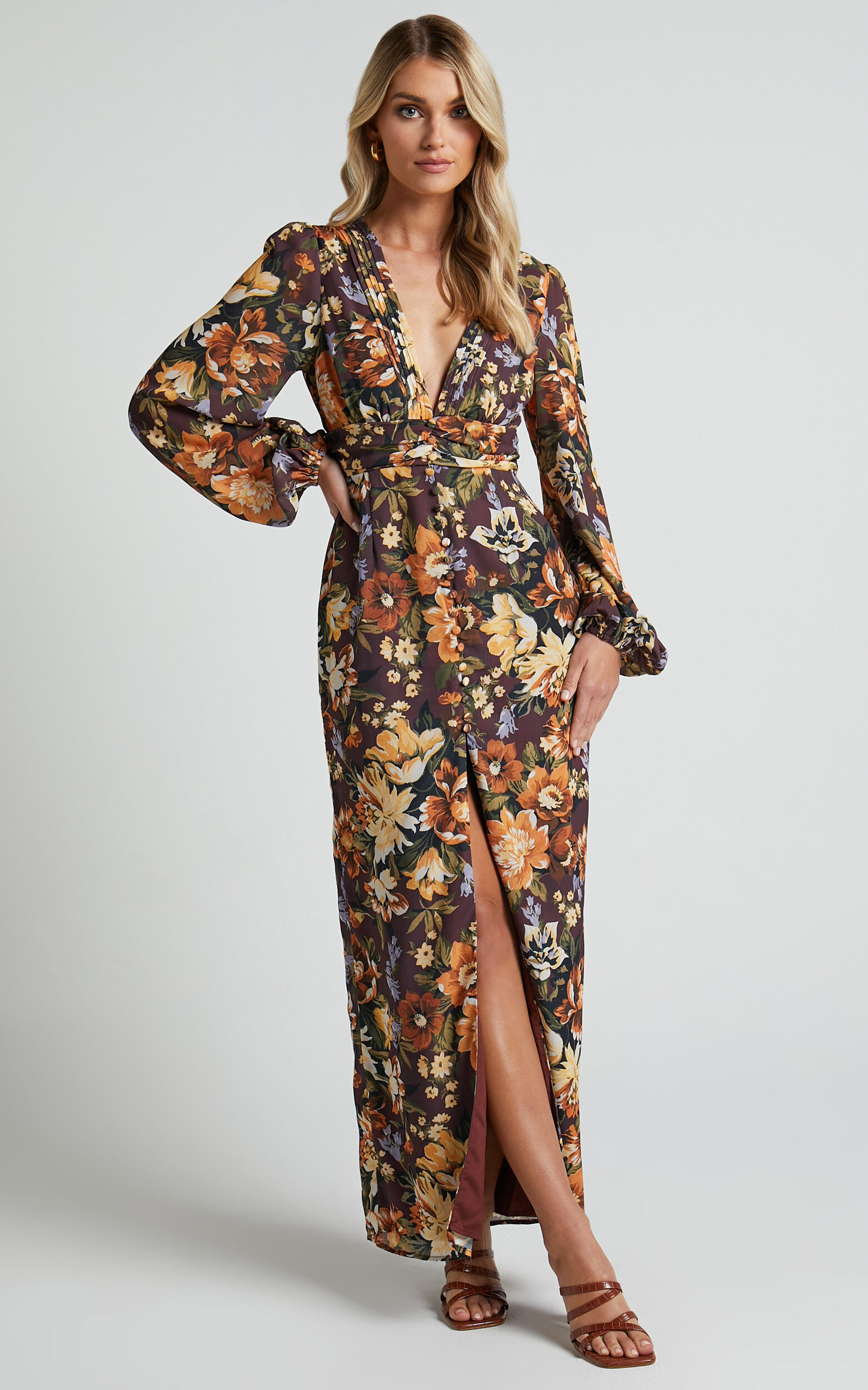 Lorelei Maxi Dress - V Neck Balloon Sleeve Dress in Indulgent Bloom