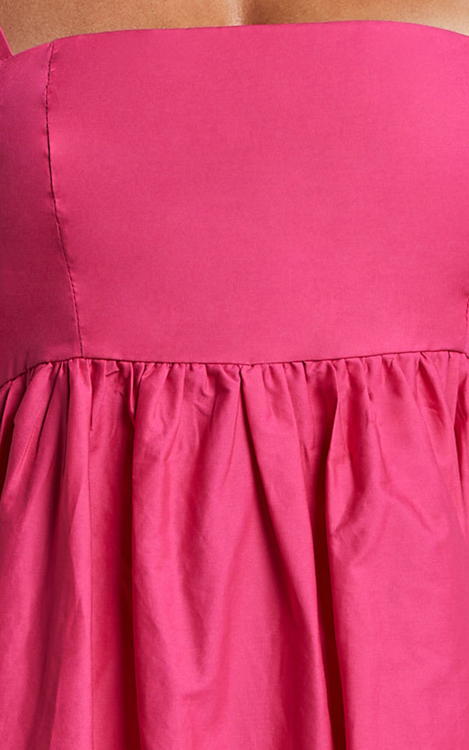 Aveiro Midi Dress - Straight Neck Shoulder Tie High Low Ruffle Hem in Raspberry