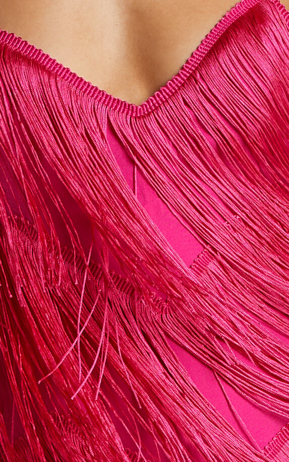 Siofra Mini Dress - Zig Zag Fringe Dress in Hot Pink