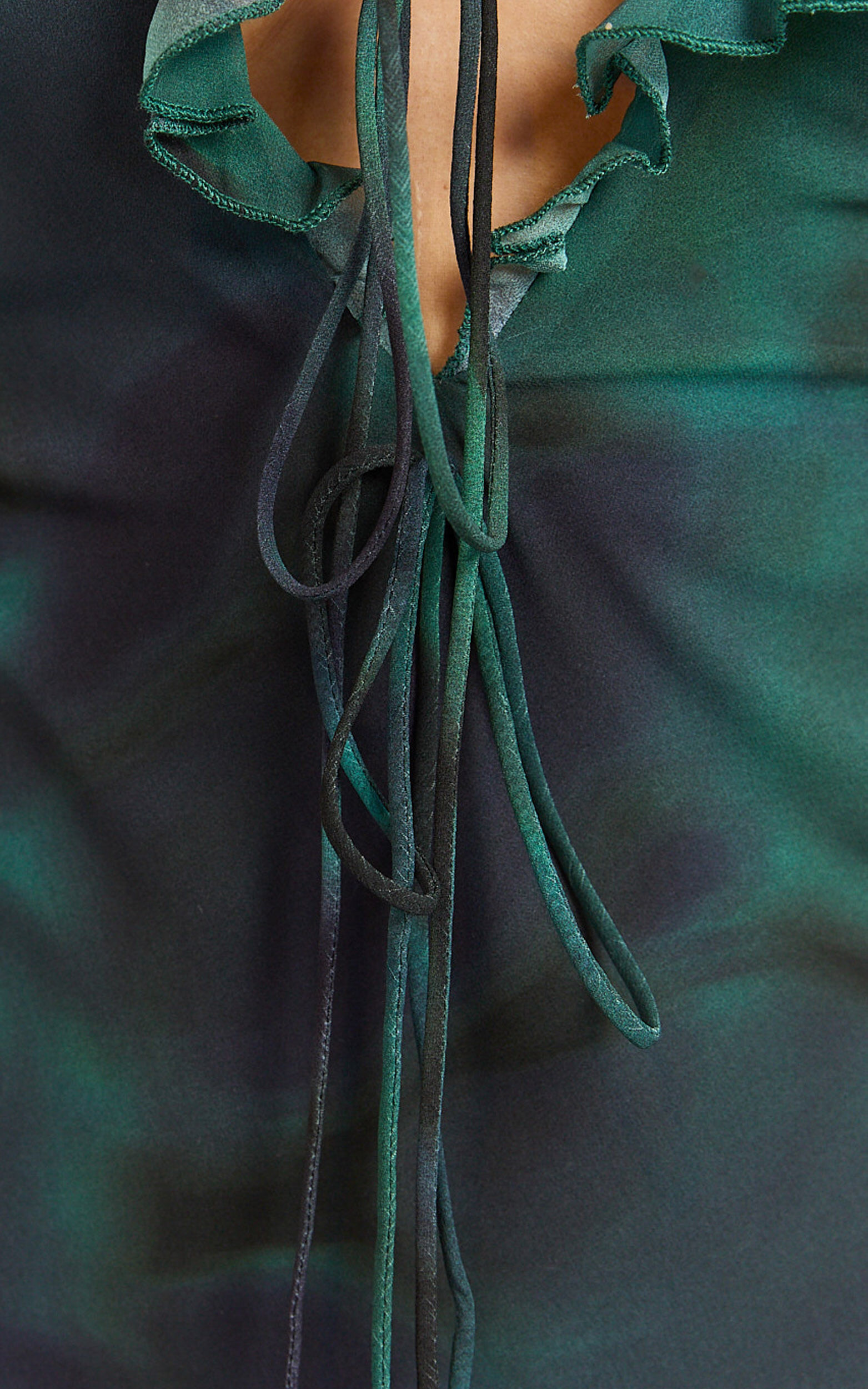 Katie Maxi Dress - Ruffle Plunge Neck Long Sleeve Dress in Green