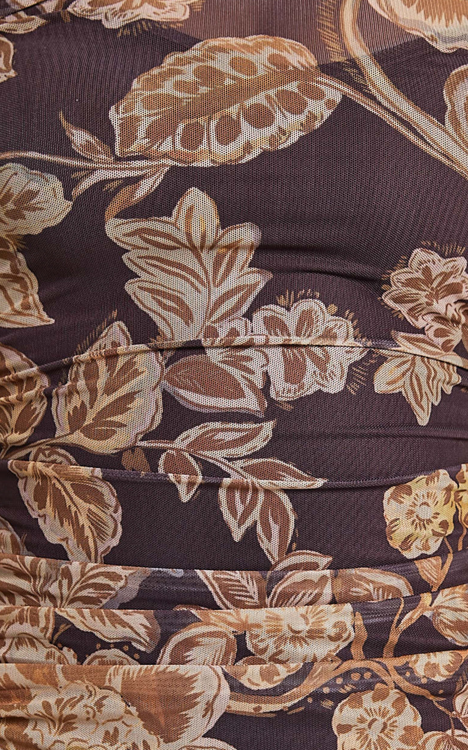 Livi Mini Dress - Long Sleeve Mesh Bodycon Dress in Amber Bloom Print