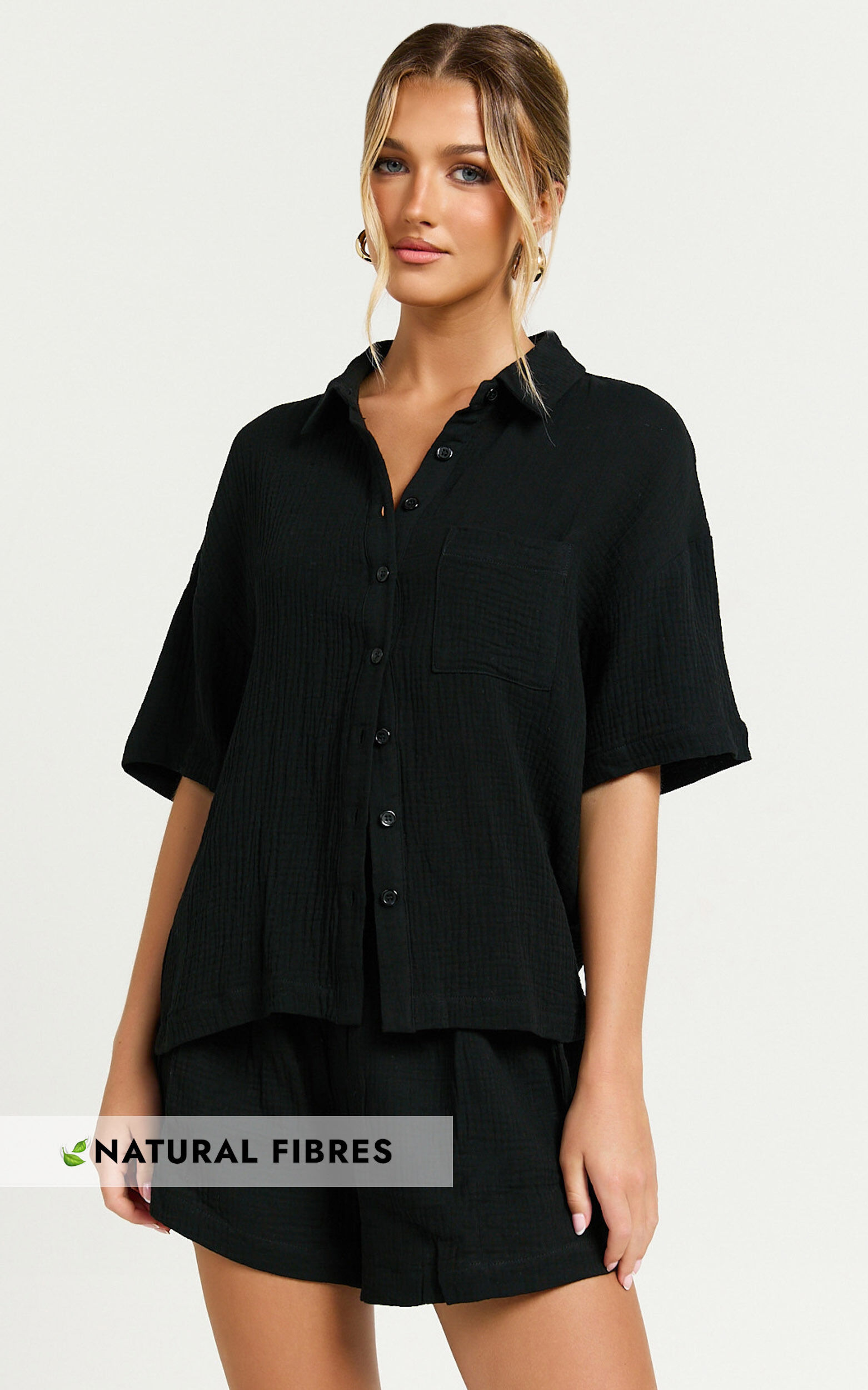 Donita Top - Button Up Shirt Top in Black