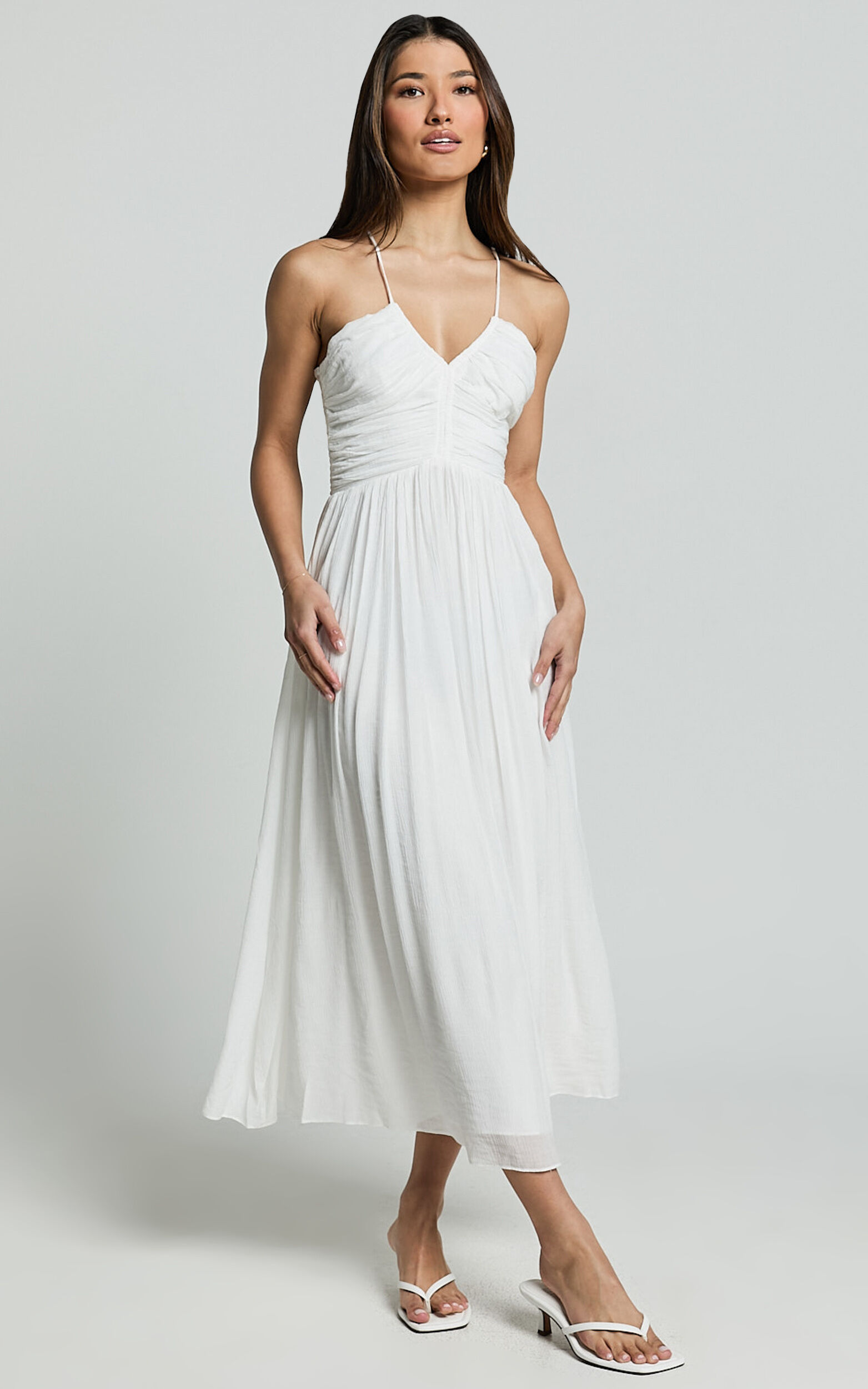 Roza Midi Dress - Ruched Bodice Dress in White