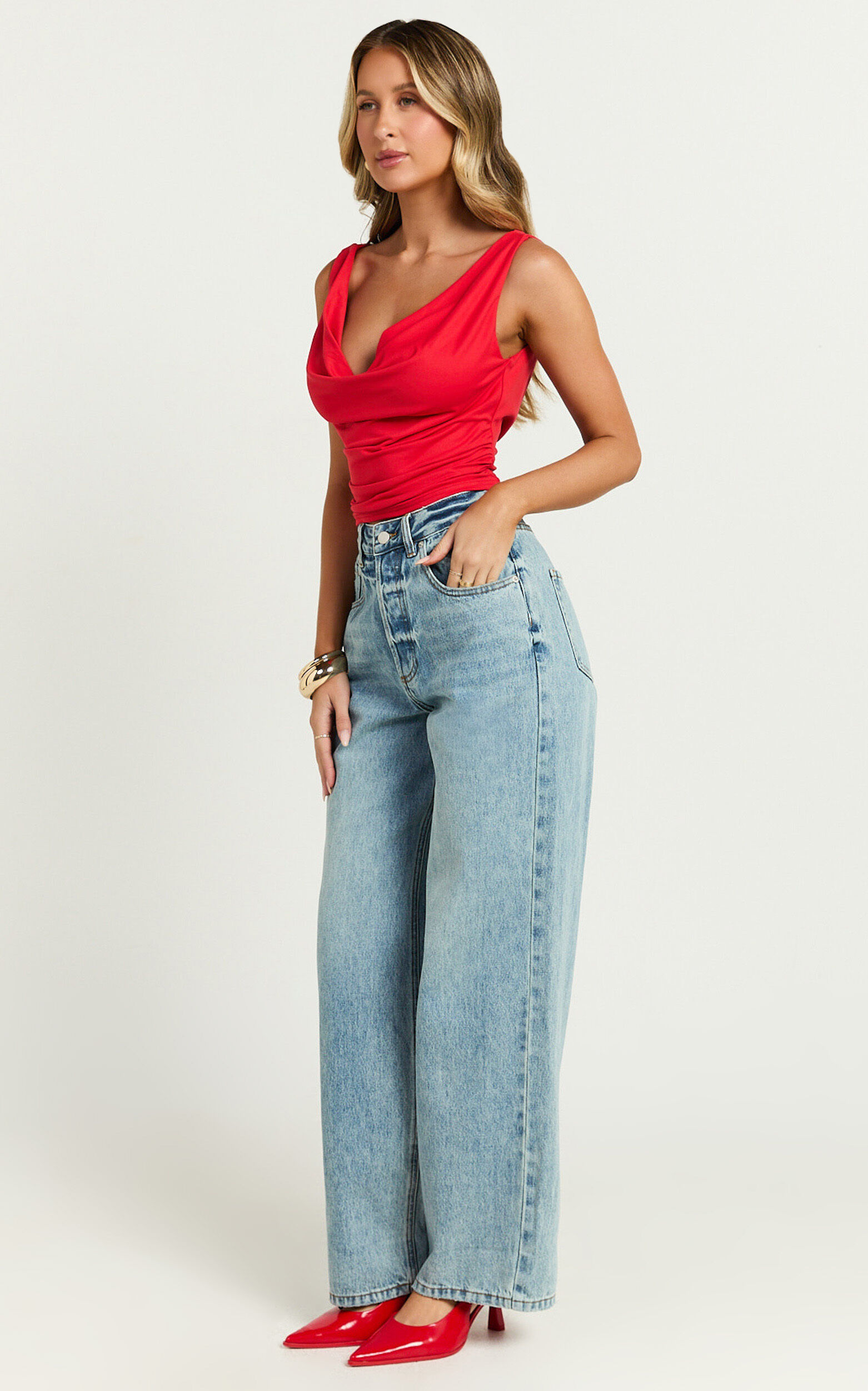Doris Top - Cowl Neck Crop Top in Red