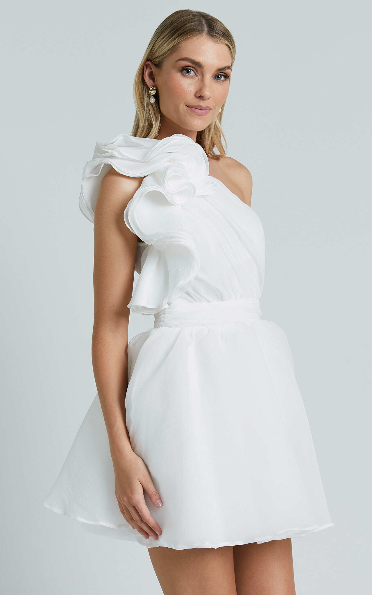 Avriella Mini Dress - One Shoulder Detail Fit & Flare in Ivory