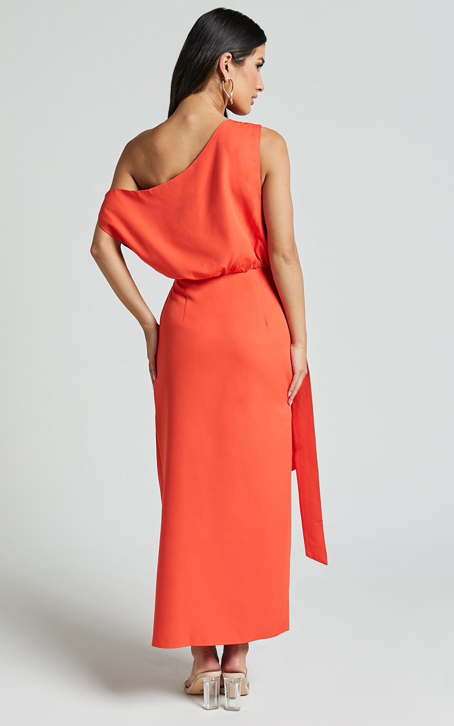 Zuri Midi Dress - One Shoulder Wrap Dress in Orange