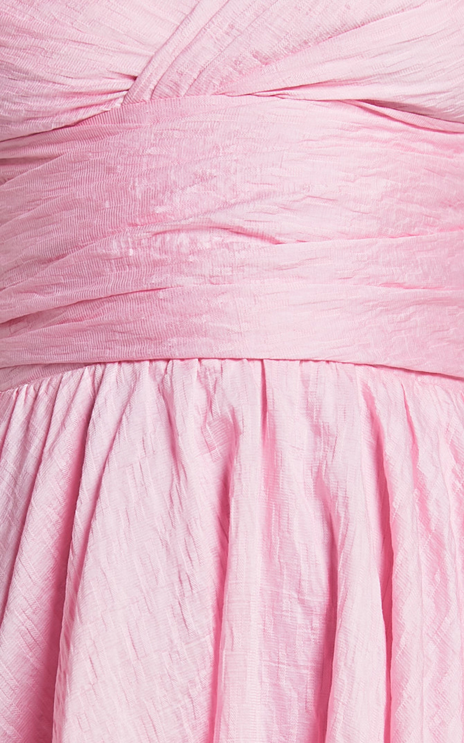 Dorothea Midi Dress - V Neck Puff Sleeve Ruched Bust in Pink