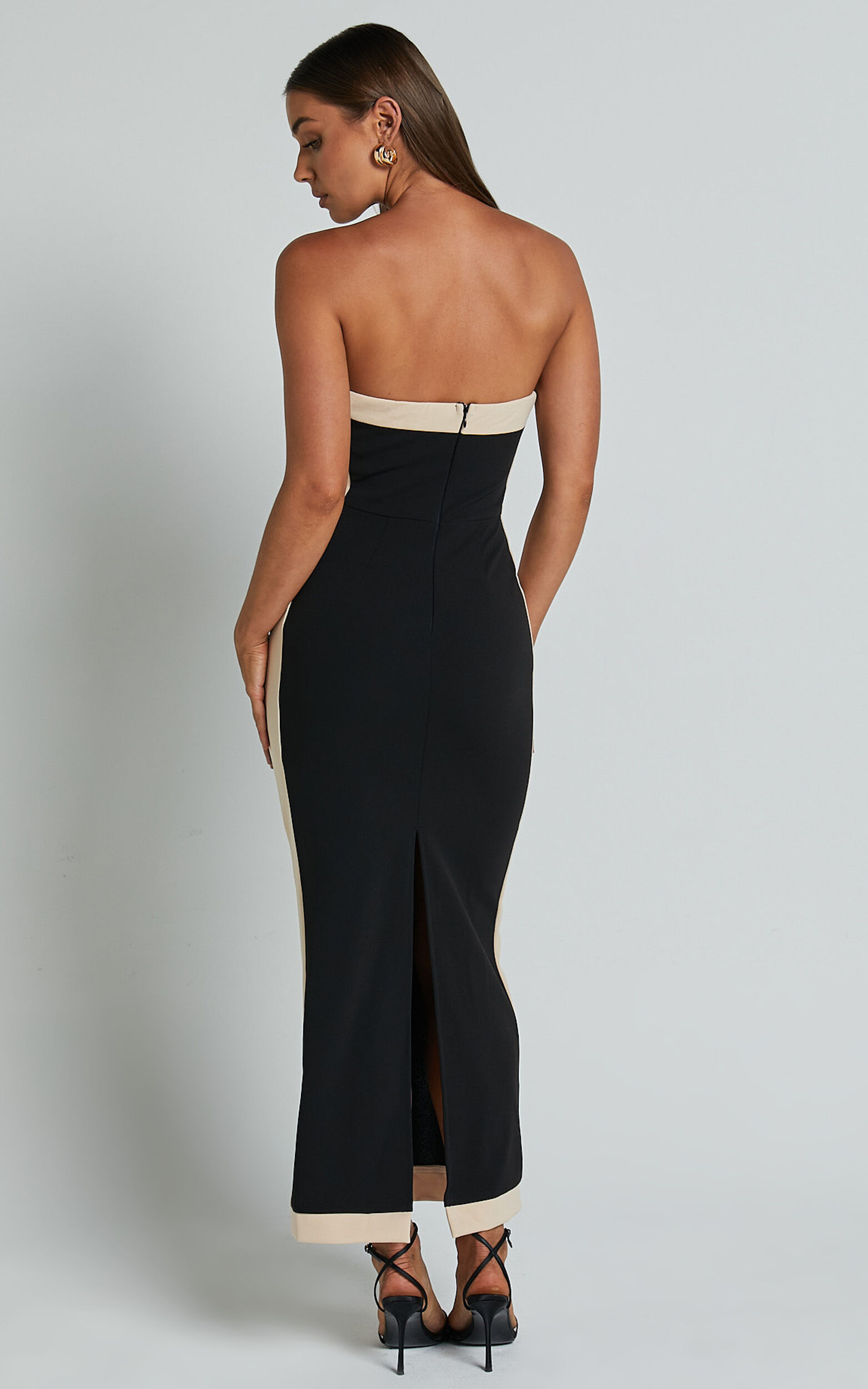 Chailyn Midi Dress - Strapless Bodycon Dress in Black