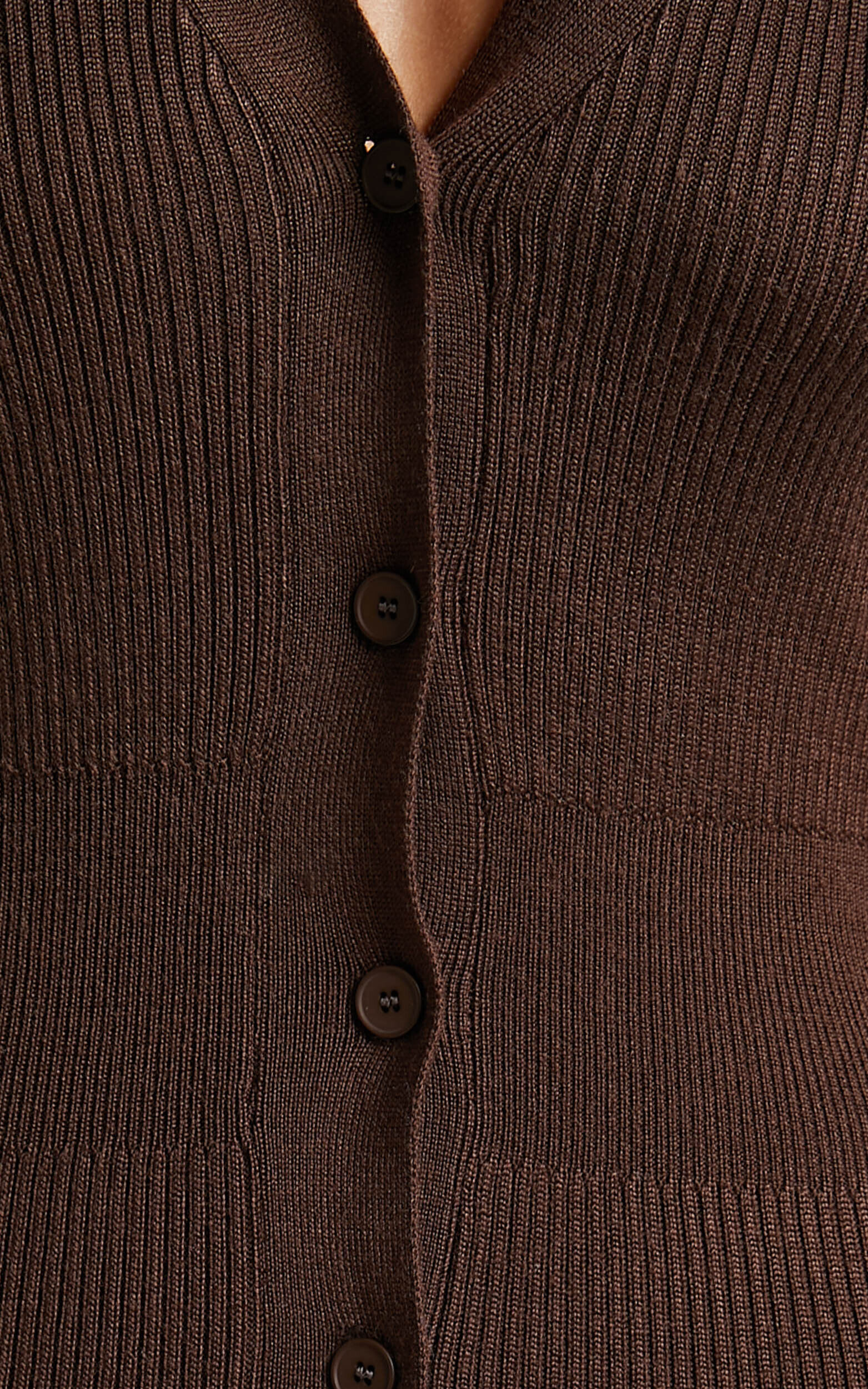 Leahanna Midi Dress - Button Front Knit Dress in Dark Oak