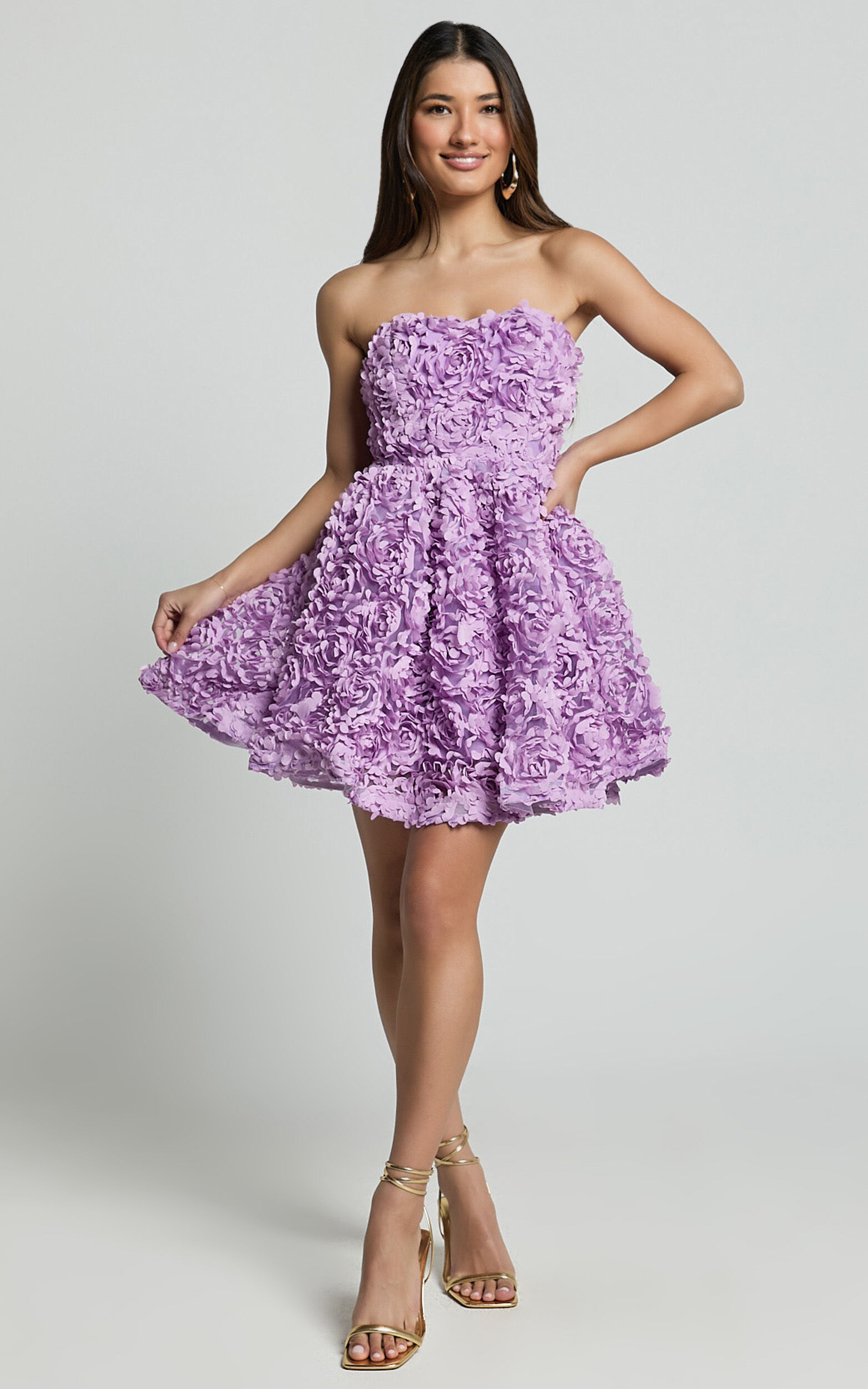 Renee Mini Dress - Strapless Sweetheart Dress in Purple