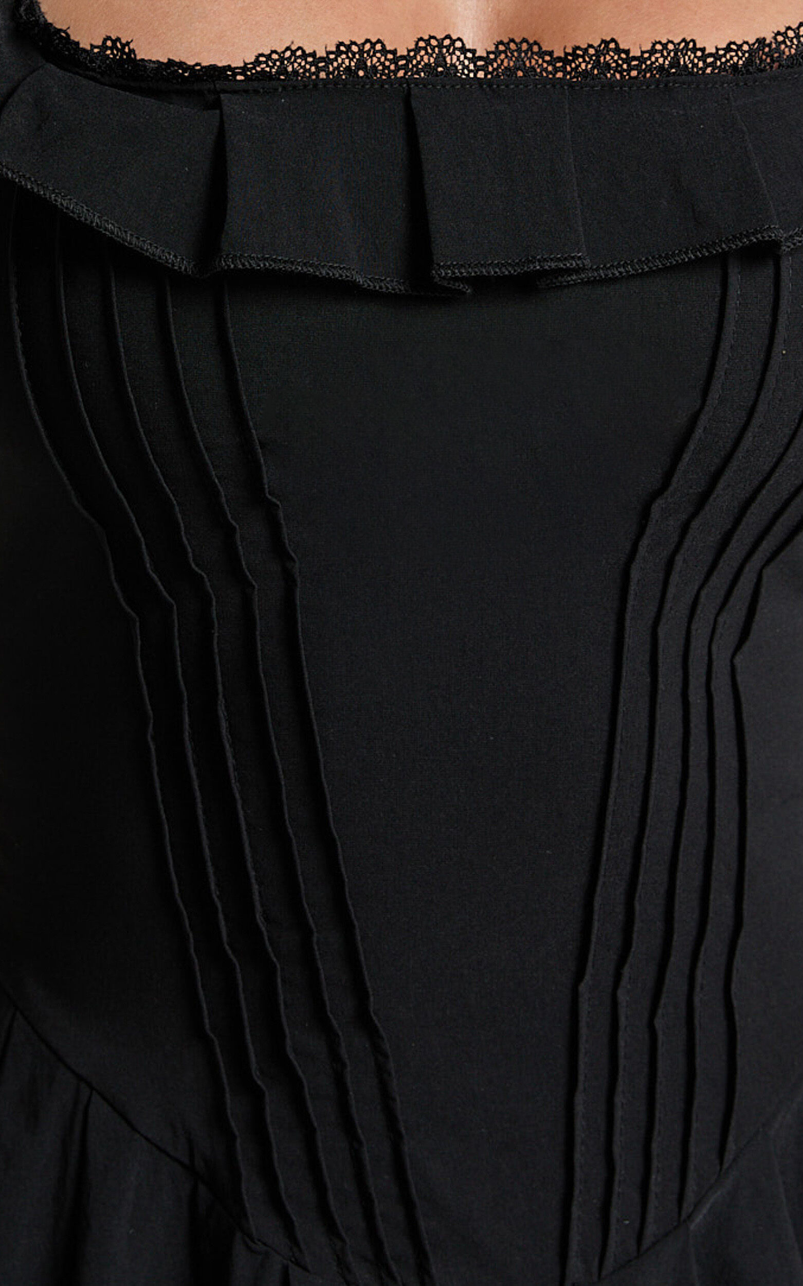 Petunia Mini Dress - Fit and Flare Baby Doll Frill Detail Mini Dress in Black