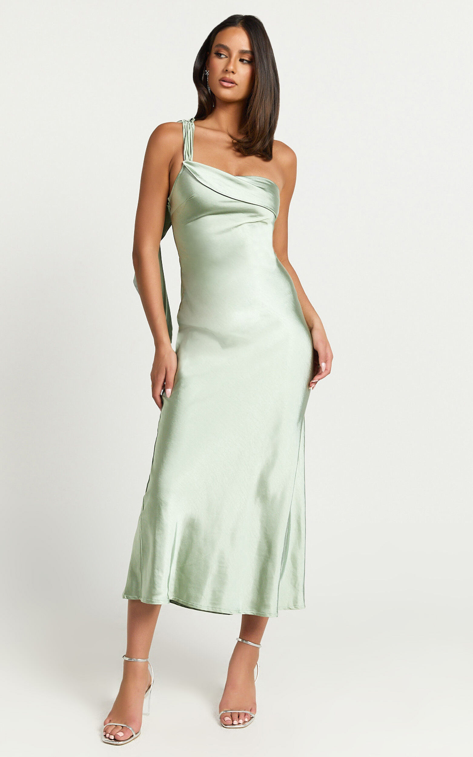 Calix Midi Dress - One shoulder Slip dress in Sage
