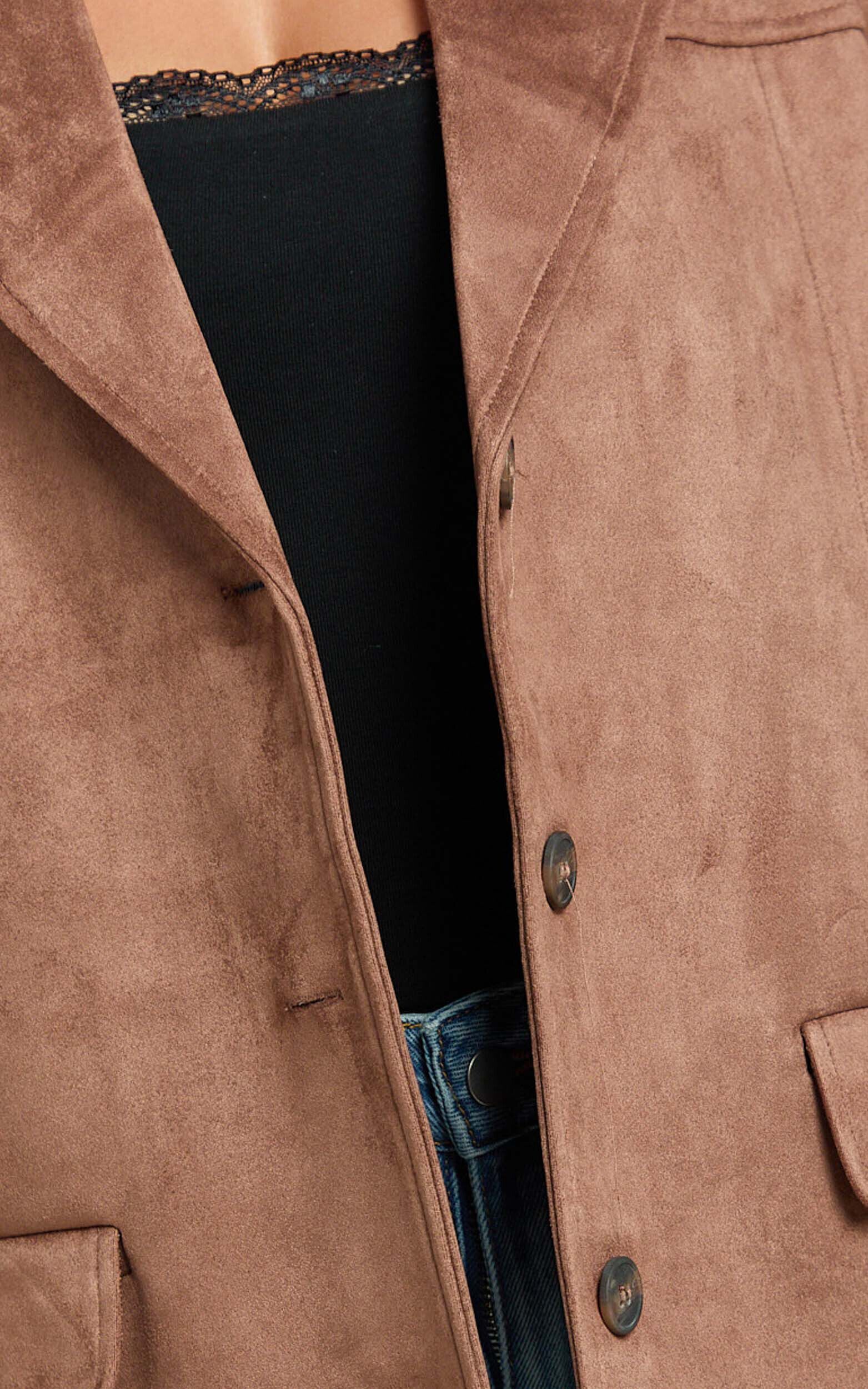 Priscilla Jacket - Faux Suede Relaxed Fit Jacket in Brown Tan