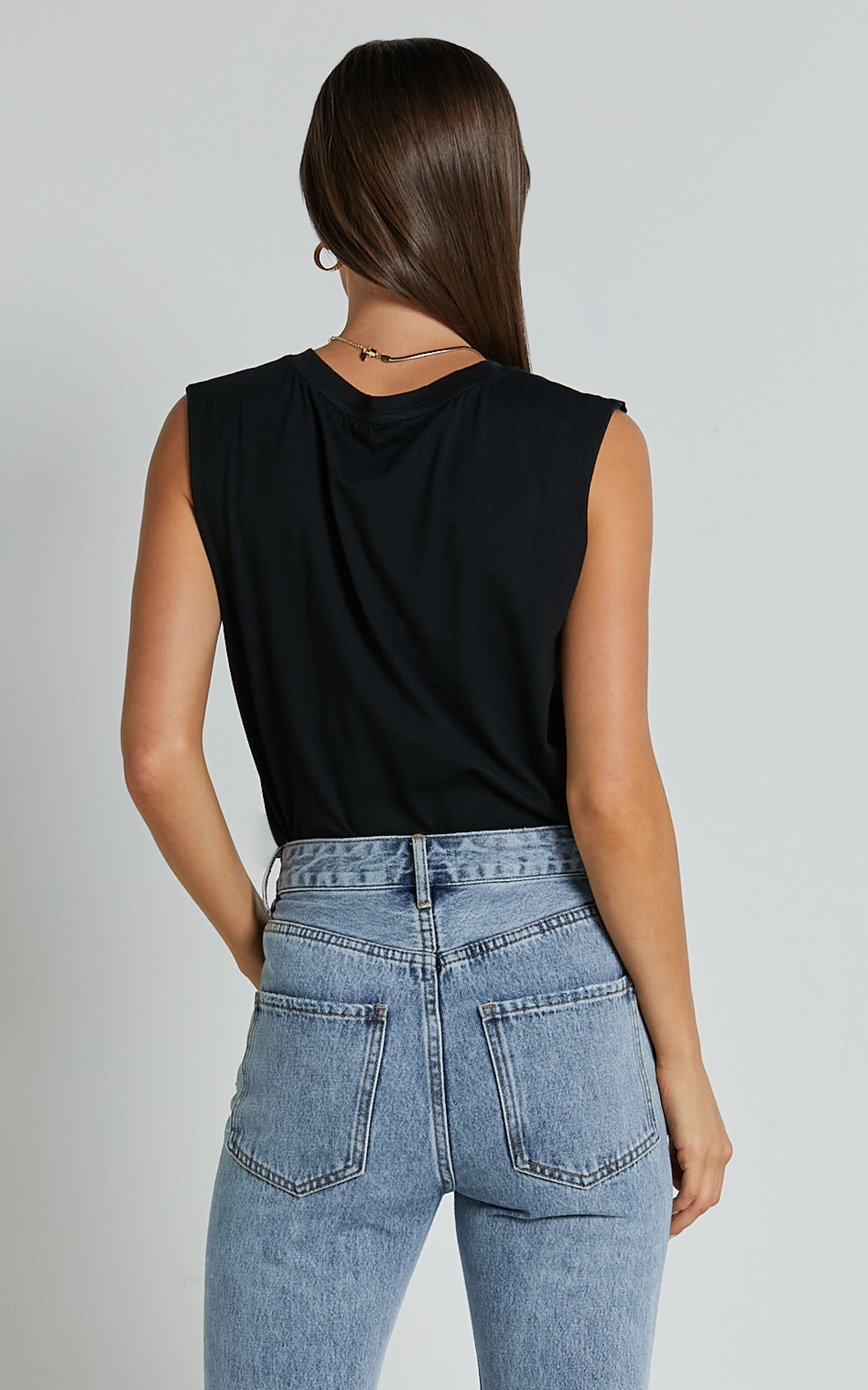 Gia Tee - High Neck Tshirt in Washed Black