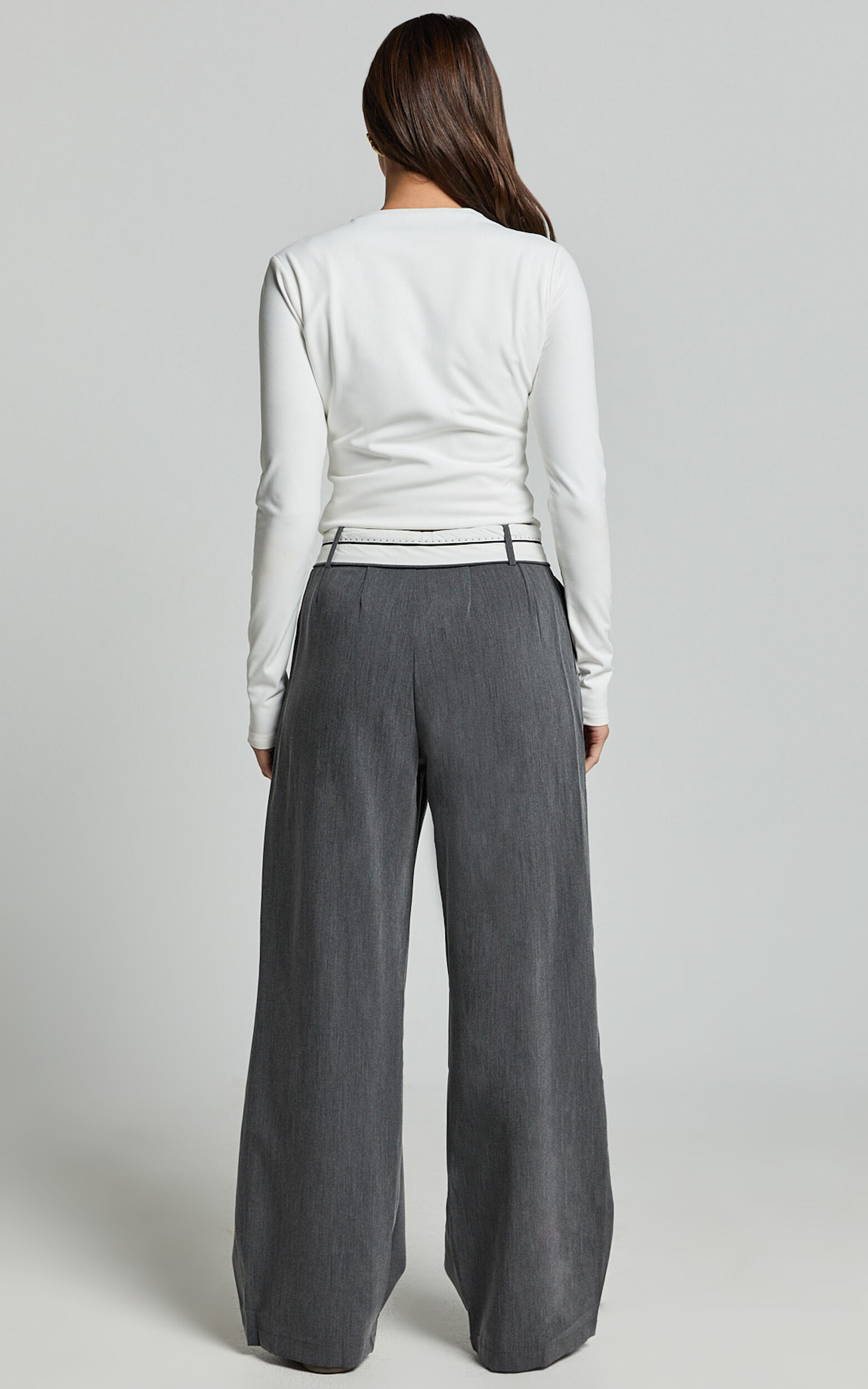 Attica Pants - Foldover Waistband Tailored Pants in Charcoal