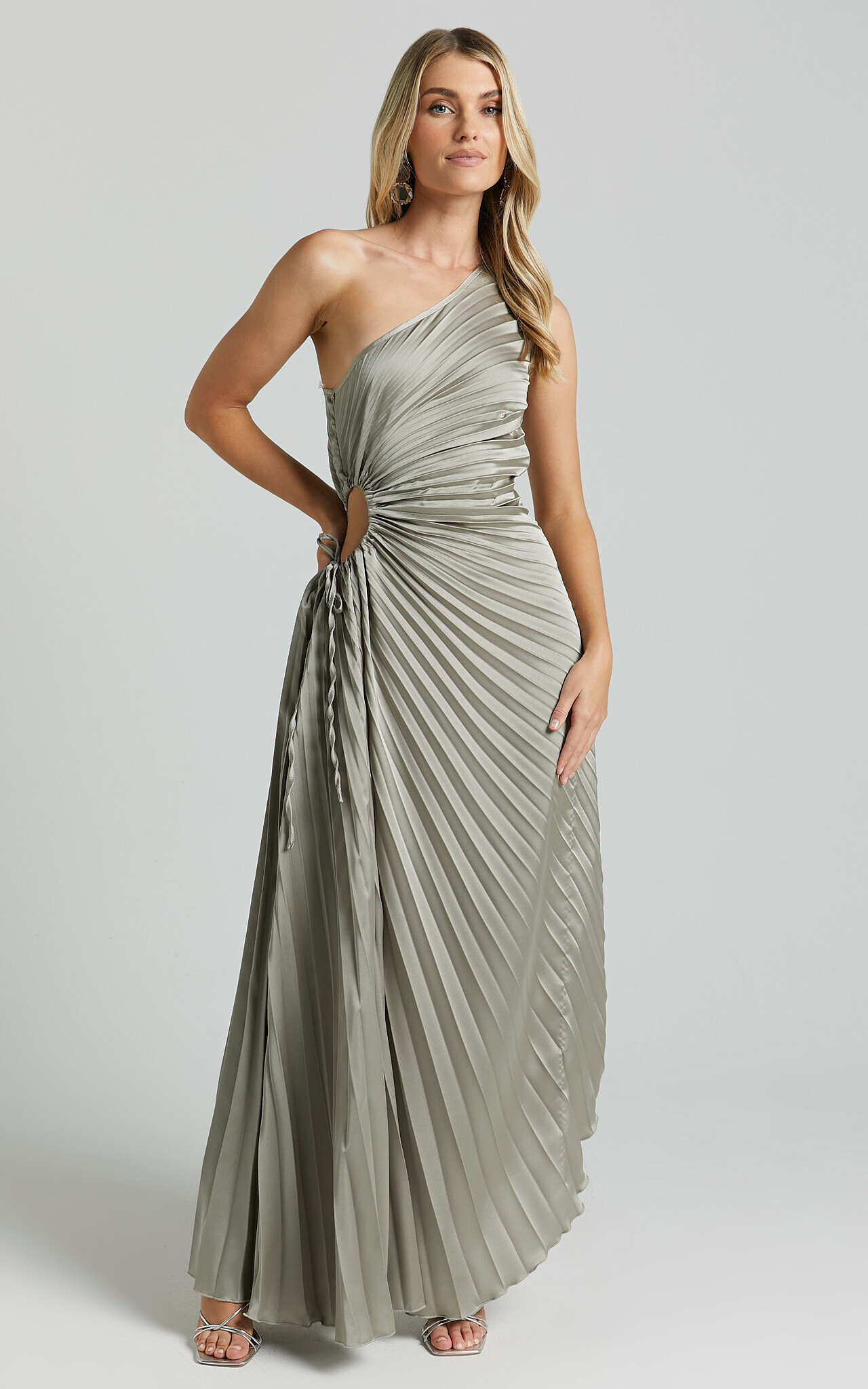 Kitsune Maxi Dress - One Shoulder Cut Out Dress in Sage