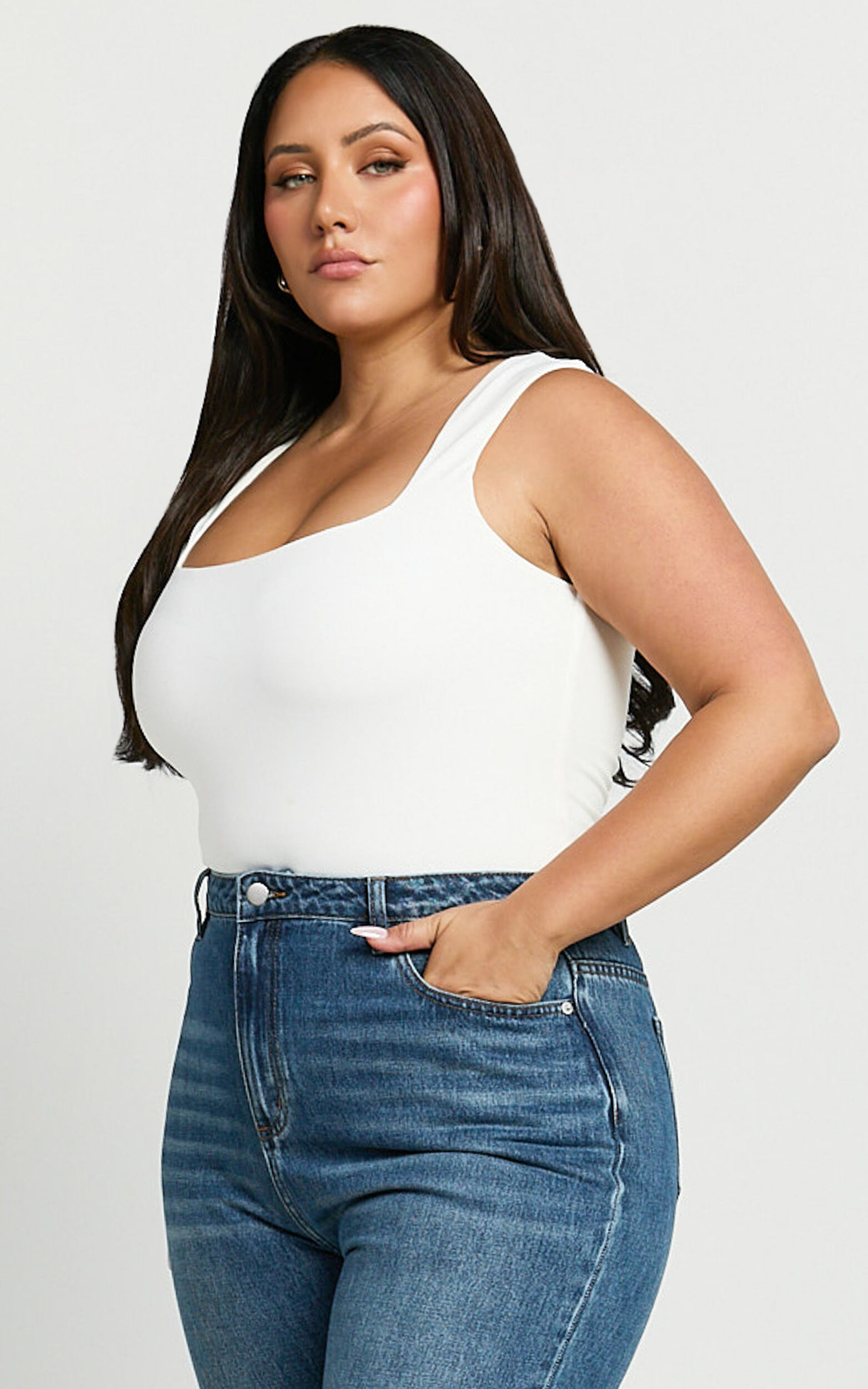 Ophelia Top - Square Neck Jersey Top in Off White