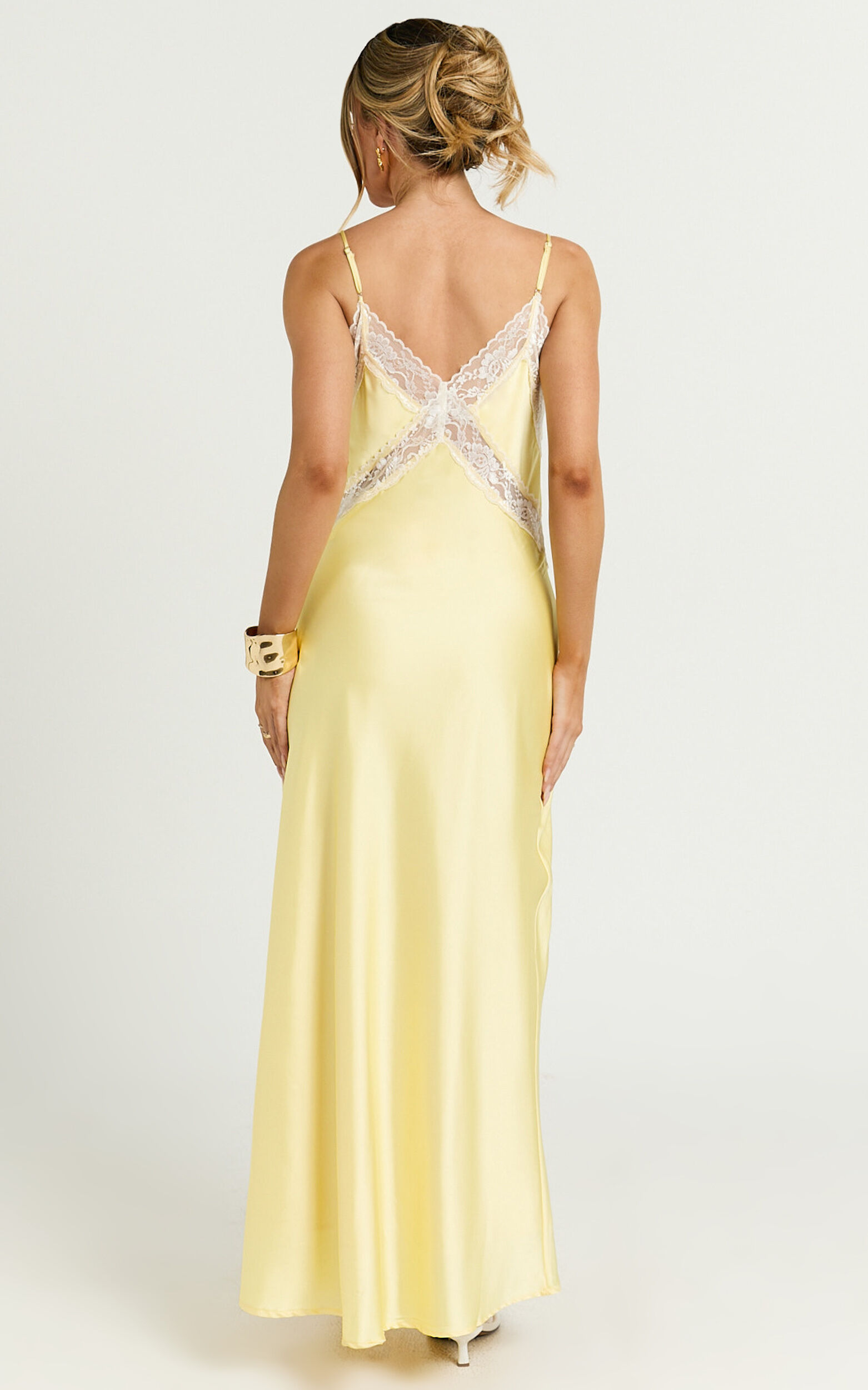 Christy Midi Dress - V Neck Lace Detail Slip Dress in Lemon