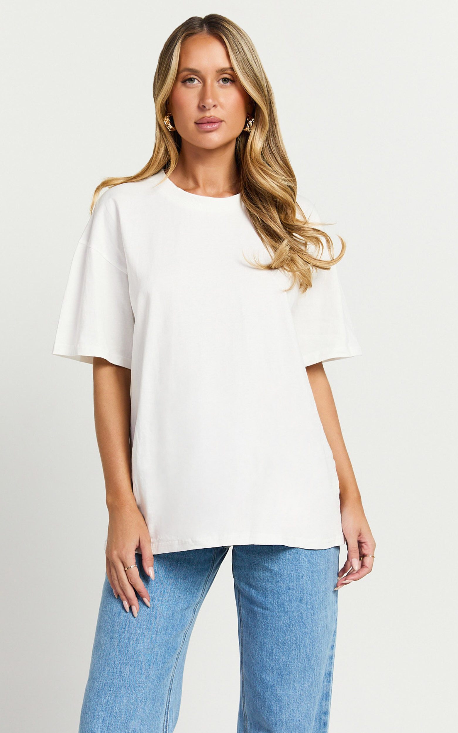 Prizza Top - Longlinge Boyfriend Tee Top in White