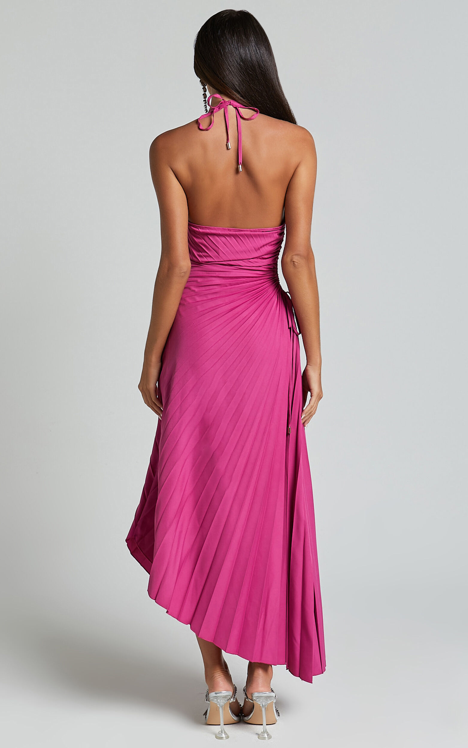 Gilly Midi Dress - Asymmetric Pleated Dress in Berry