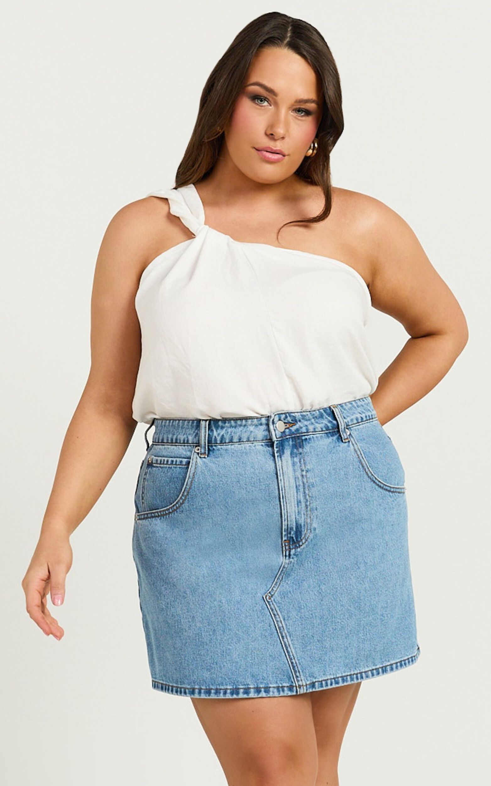 Jaden Mini Skirt - High Waisted Recycled Denim Mini Skirt in Mid Blue Wash