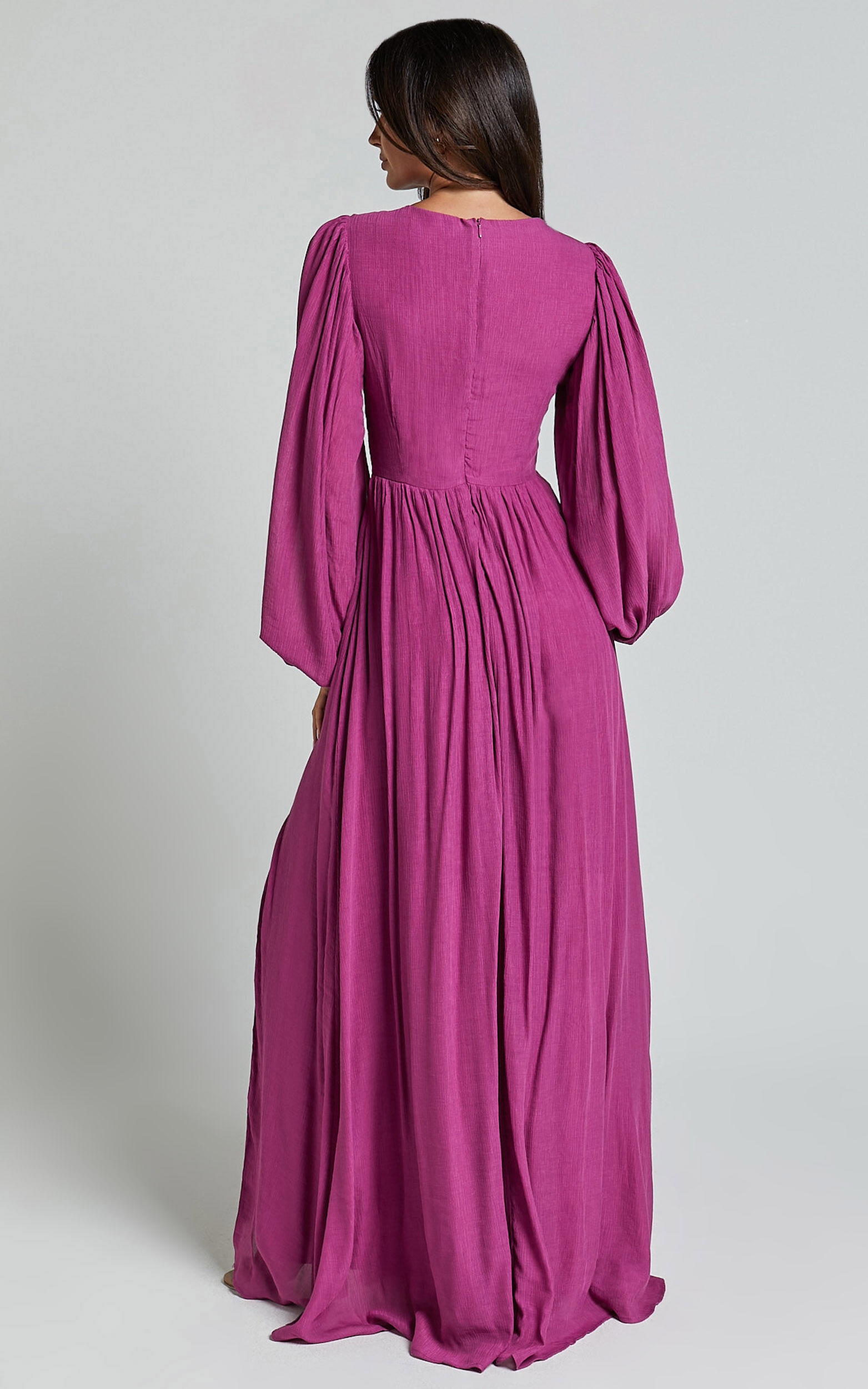 Paige Maxi Dress - Side Cut Out Balloon Sleeve Dress in Orchid
