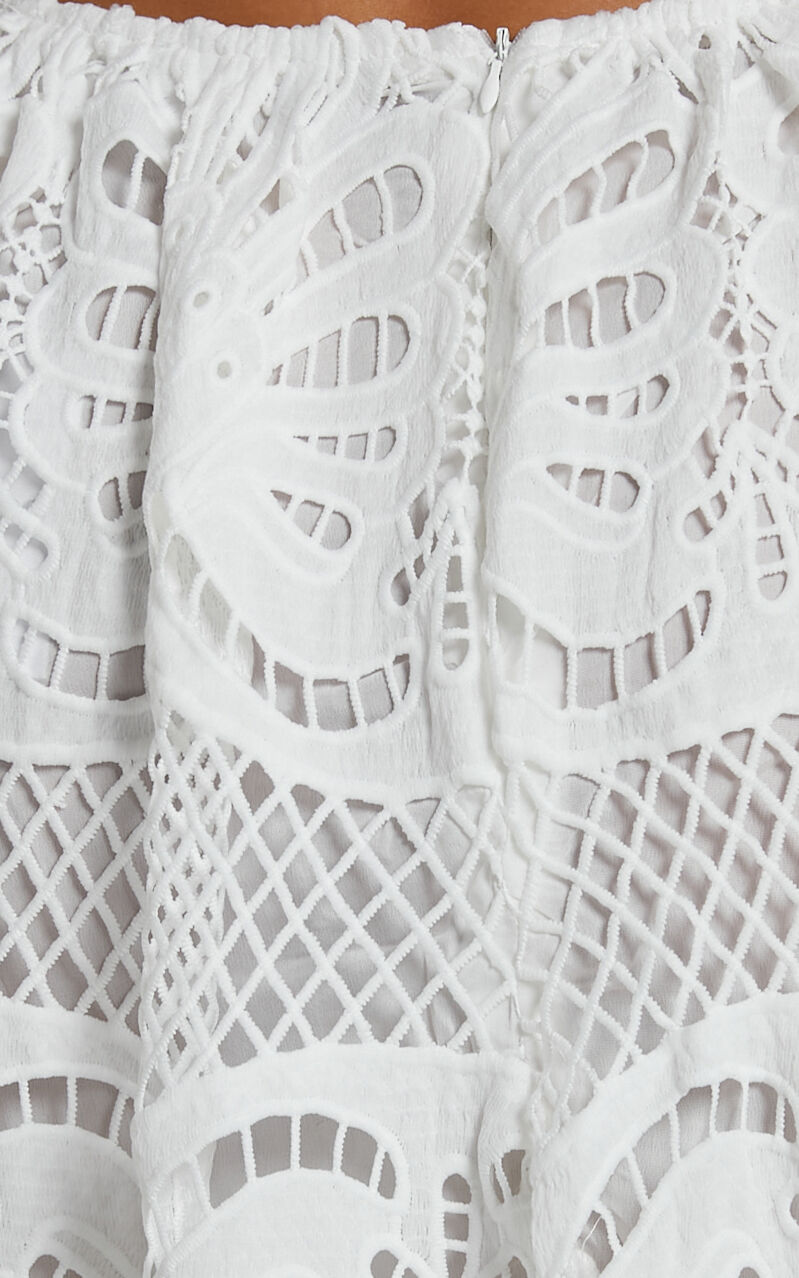 Anieshaya Midi Dress - V Neck Cut Out Lace Dress in White