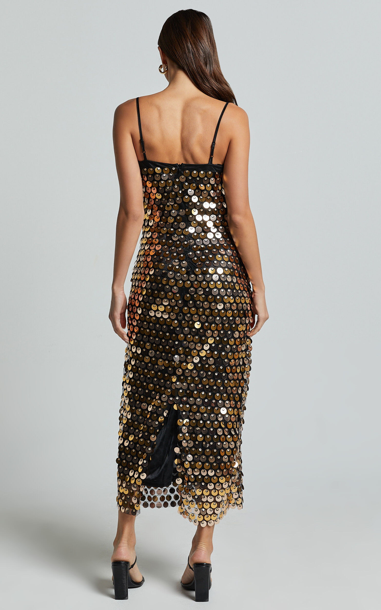 Amarie Midi Dress - Circle Sequin Dress in Gold
