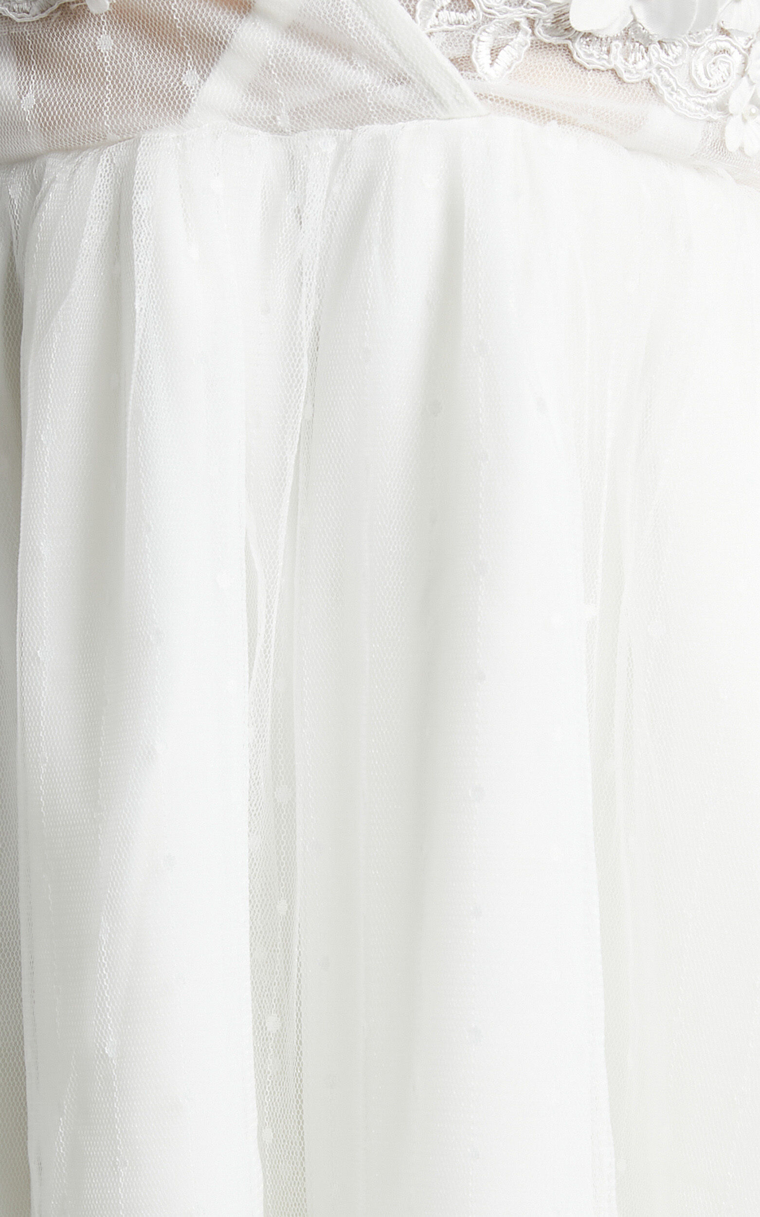 Akshia Mini Dress - Puff Sleeve Floral Detail Plunge Neck Dress in White