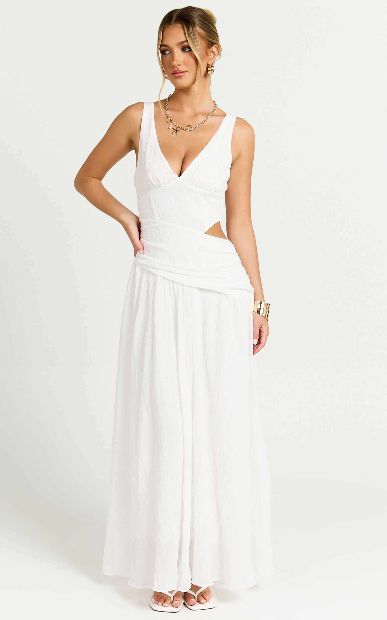 Avonneh Maxi Dress - V Neck Drop Waist Dress in White
