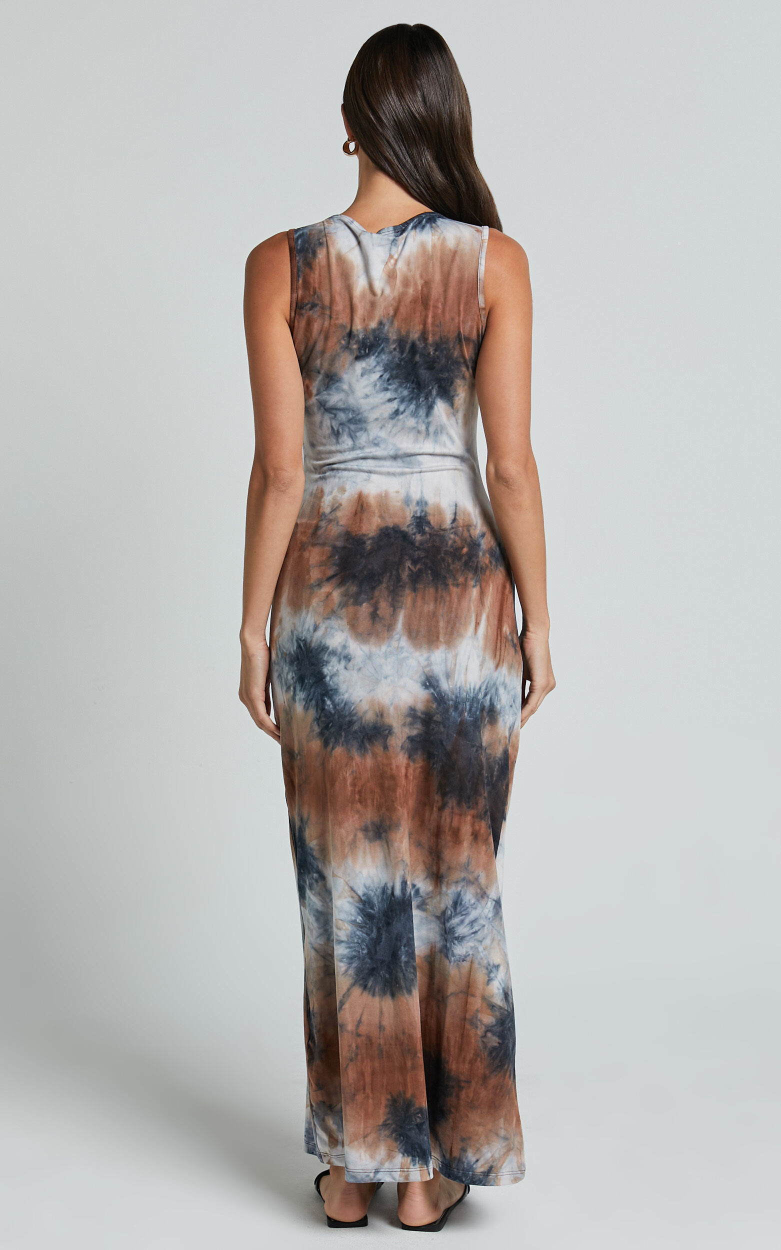 Amayra Midi Dress - High Neck Bodycon Dress in Blue Tie Dye