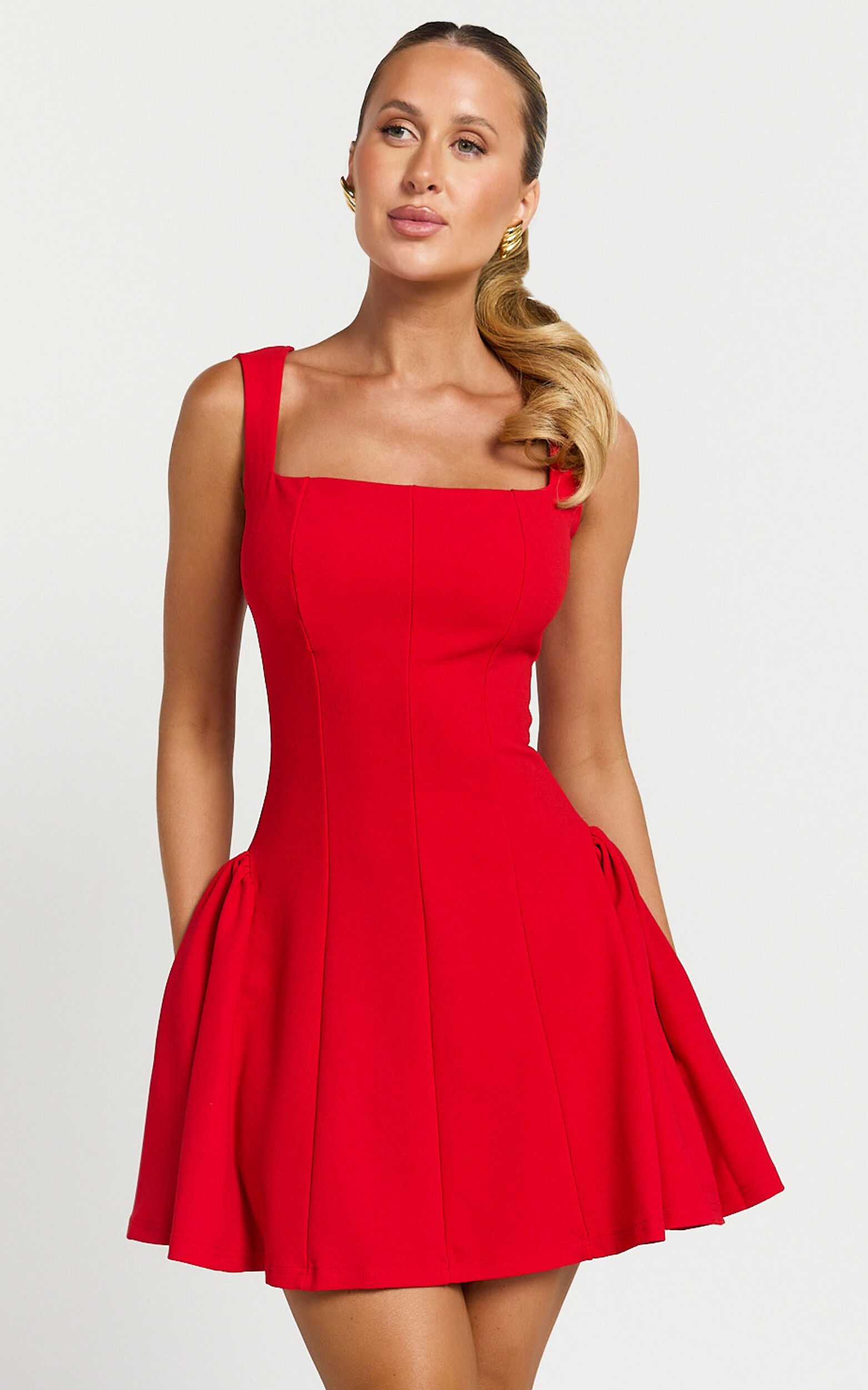 Pippa Mini Dress - Fit and Flare Babydoll Mini Dress in Red