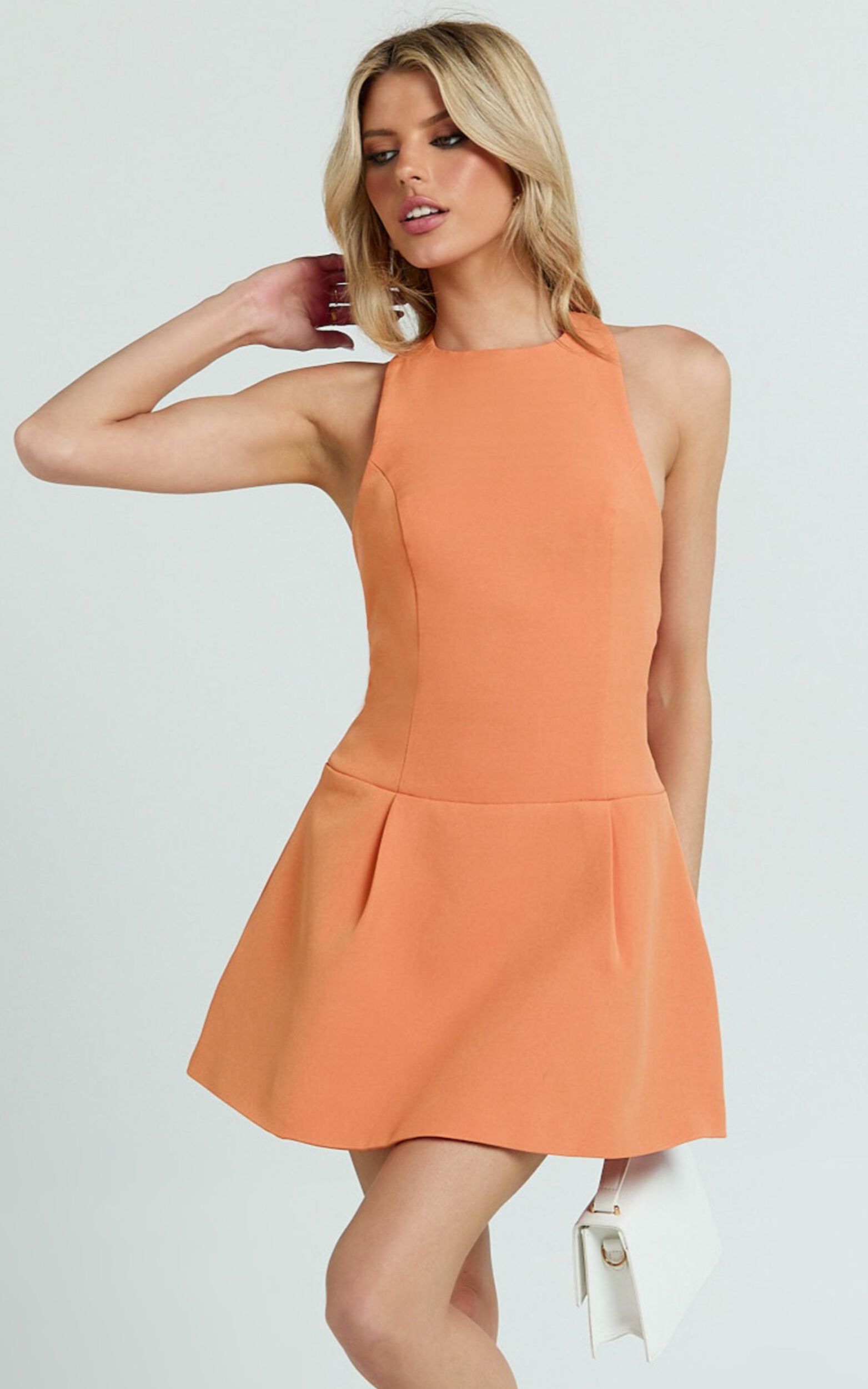 Bianca Mini Dress - Halter High Neck Tulip Dress in Orange