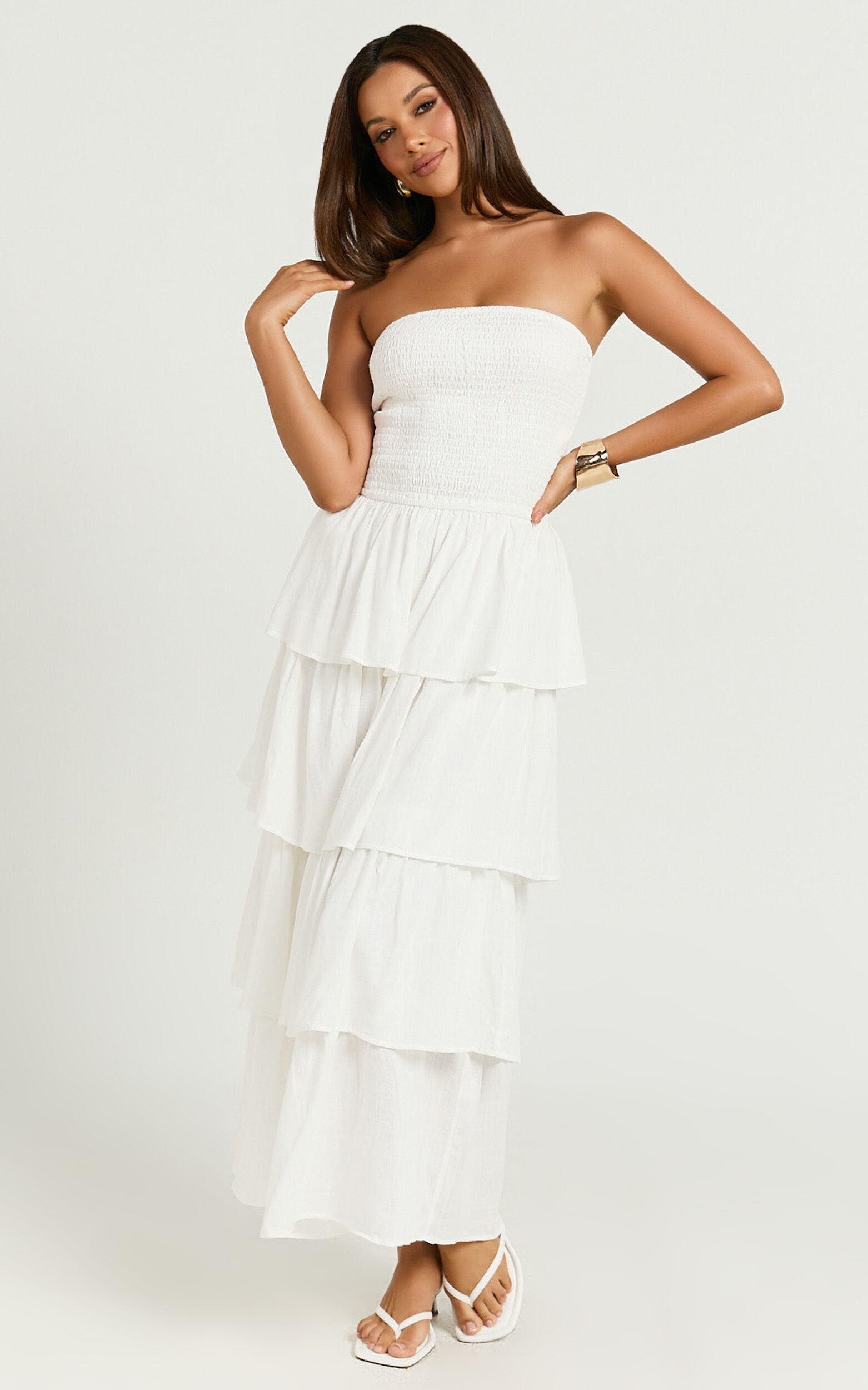 Sezane Maxi Dress - Strapless Tiered Dress in White