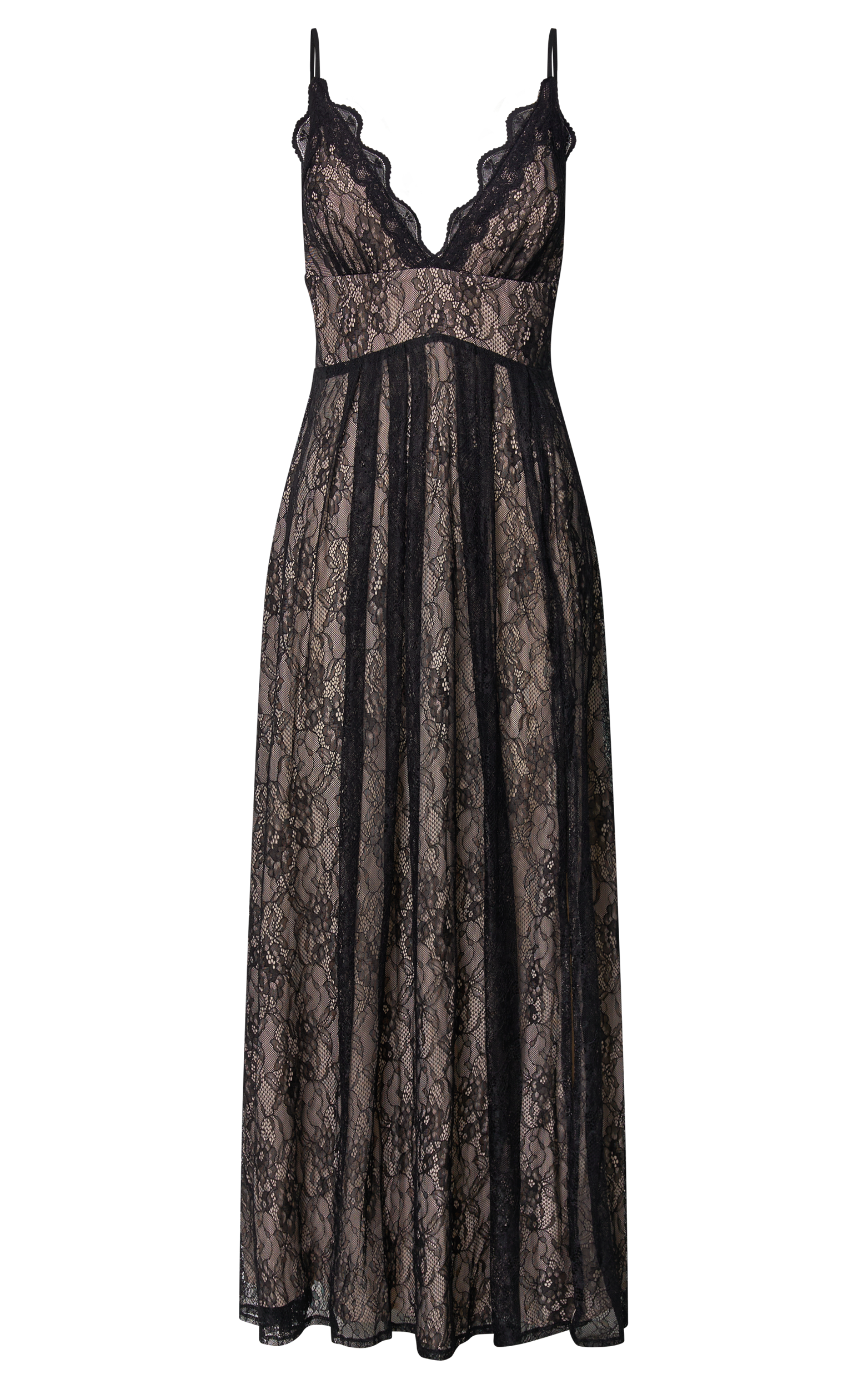 Leni Maxi Dress - Plunge Thigh Split Lace Dress in Black