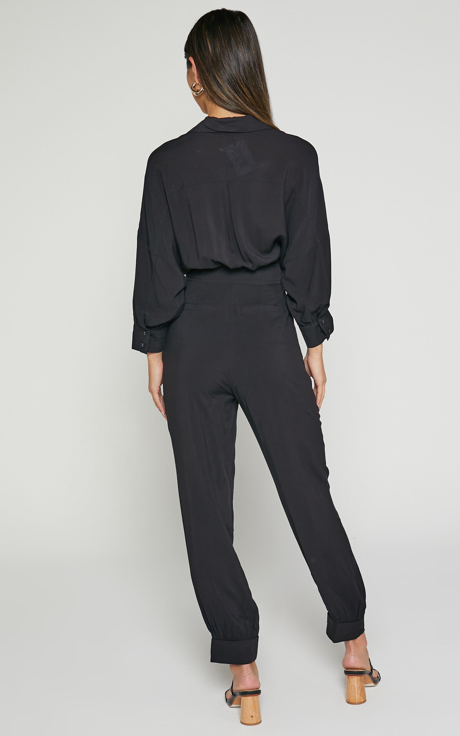 Ayelin Jumpsuit - Linen Relaxed 3/4 Sleeve Jumpsuit in Black