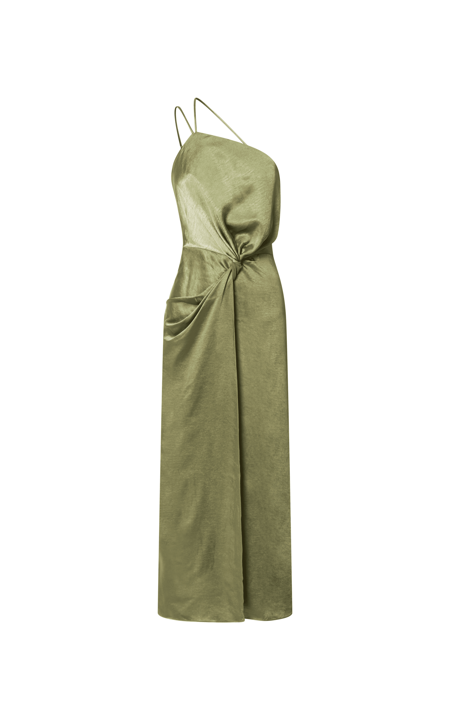 Estelle Midi Dress - One Shoulder Thigh Split Dress in Olive