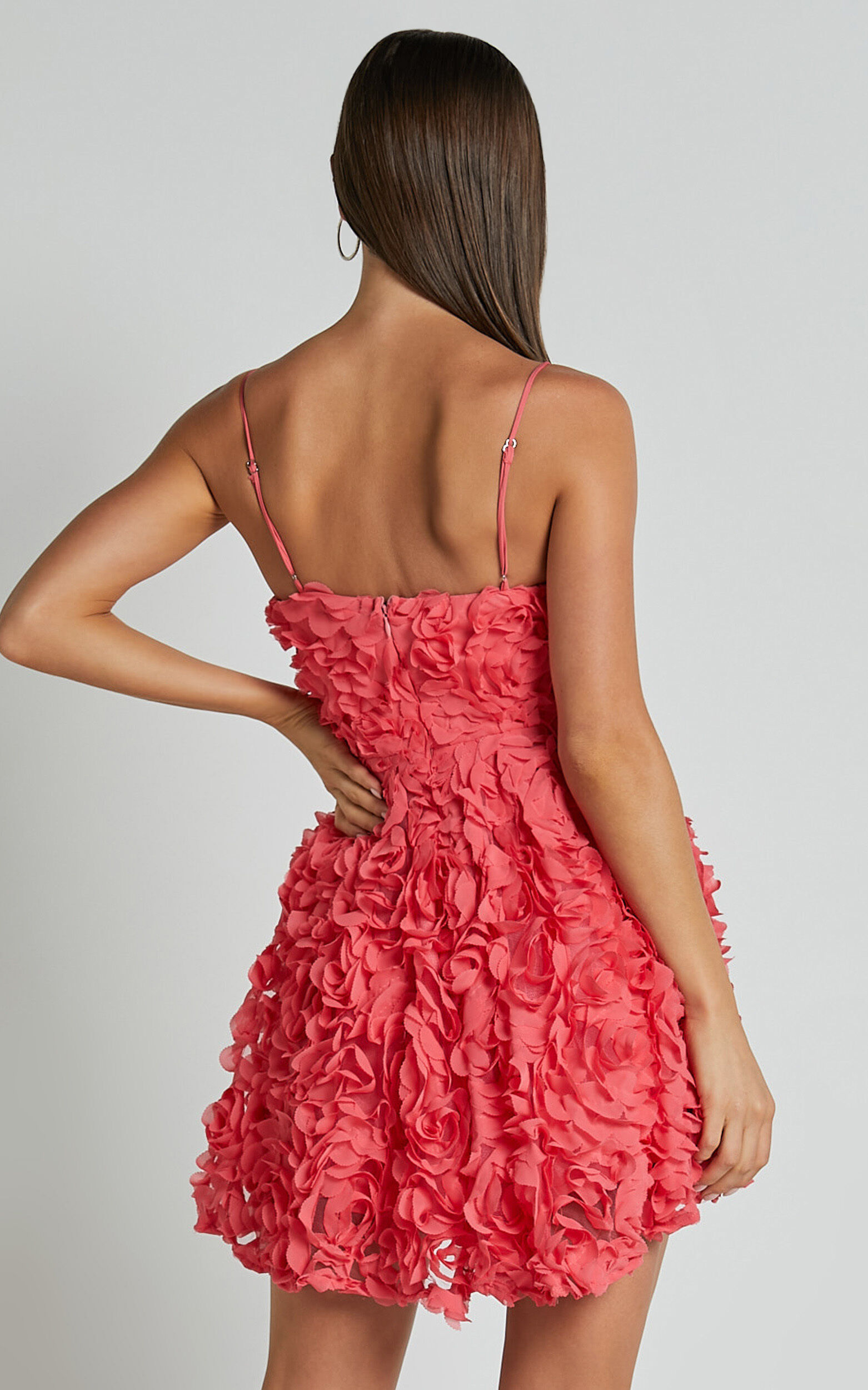 Alvia Mini Dress - 3d Flower Full Skirt Dress in Hot Pink