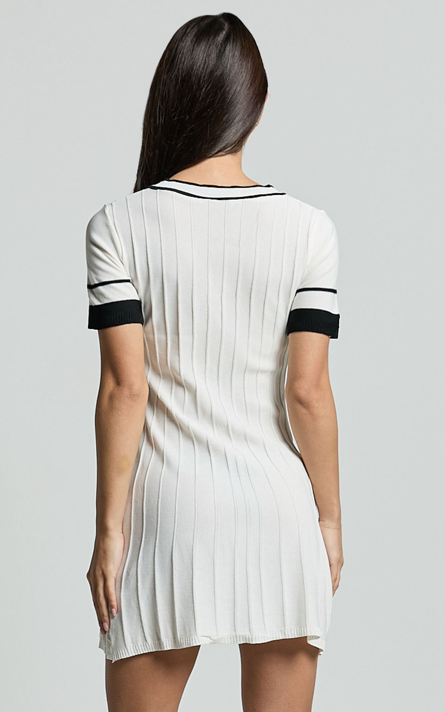 Cassandra Mini Dress - Knit Contrast Mini Dress in Ivory/Black
