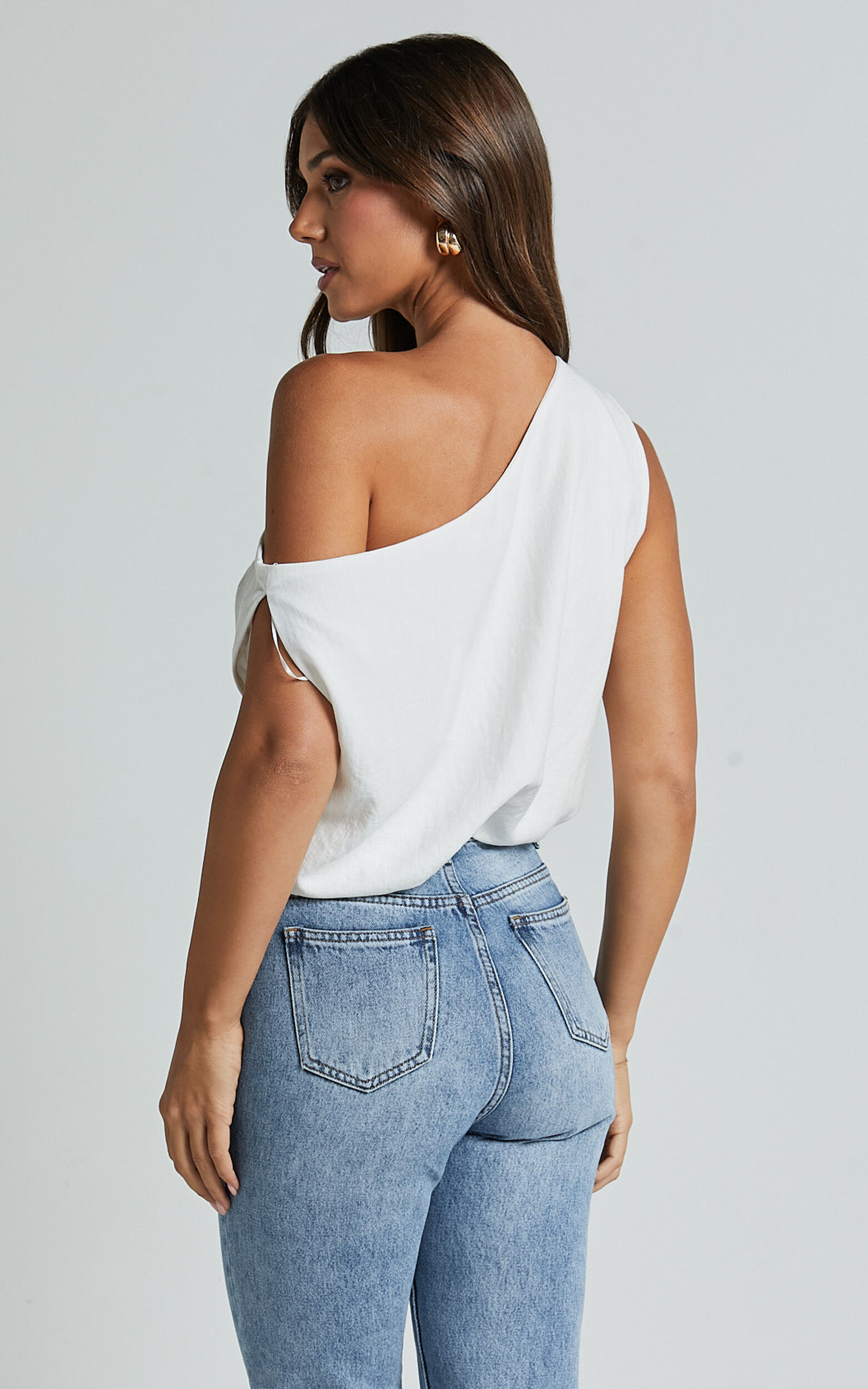 Mabel Bodysuit - Asymmetrical Neckline One Shoulder in White
