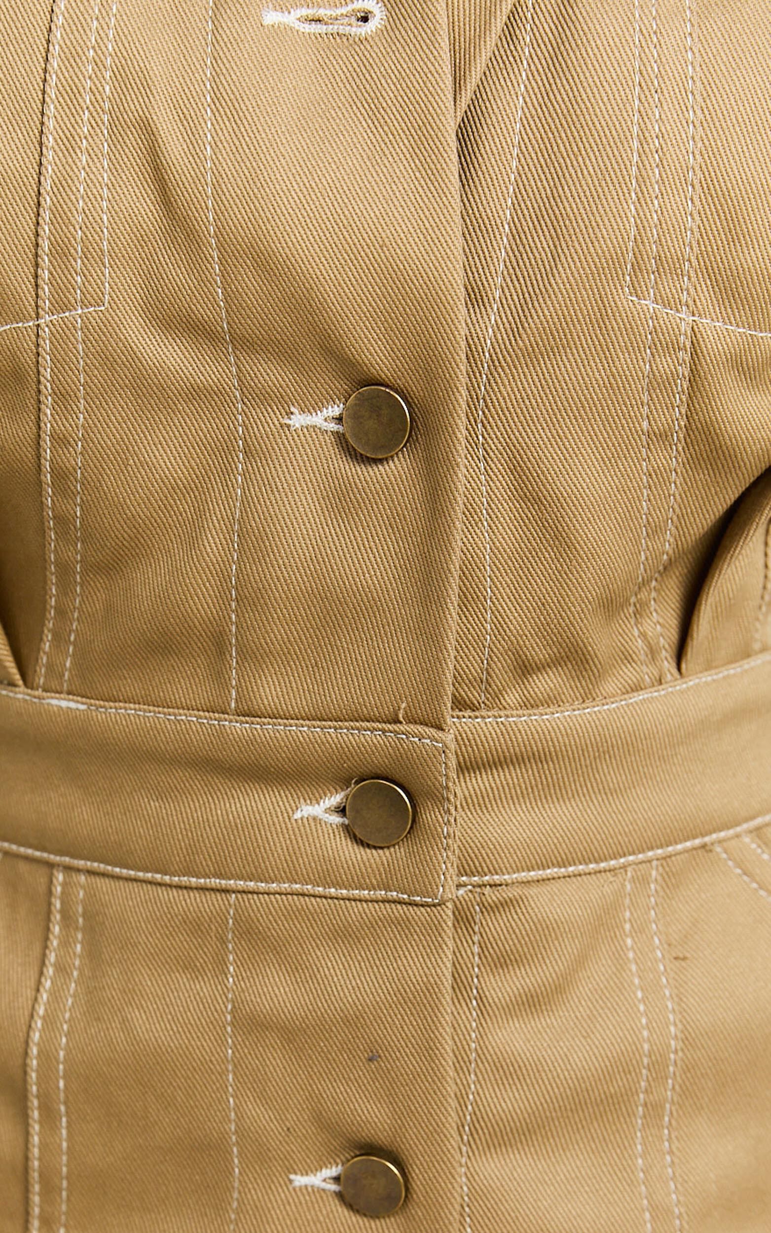 Audette Mini Dress - Short Sleeve Button Through Dress in Brown