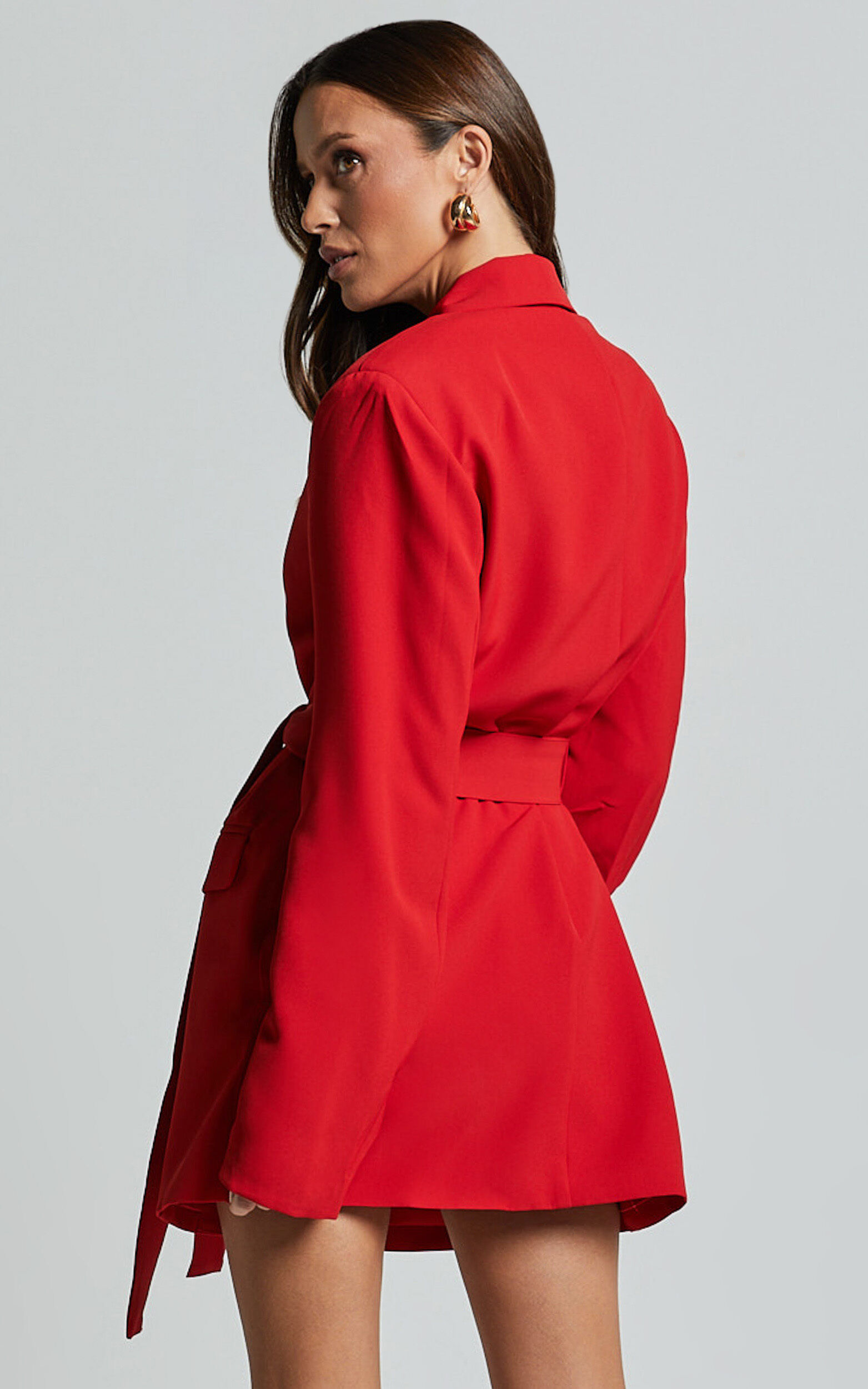 Denali Mini Dress - Tie Waist Blazer Dress in Ruby Red