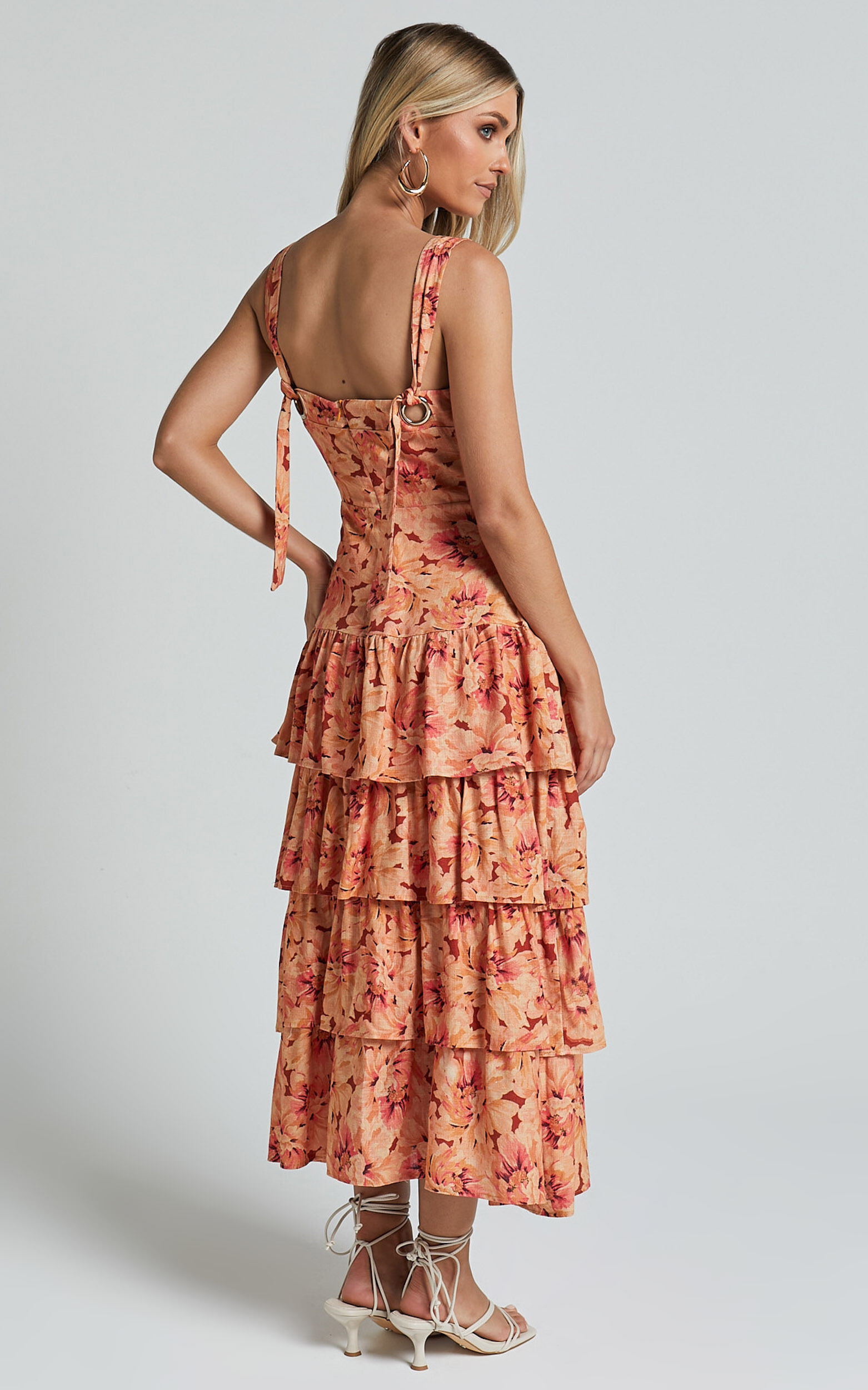 Amalie The Label - Adela Linen Look Blend Tiered Midi Dress in Valencia Print