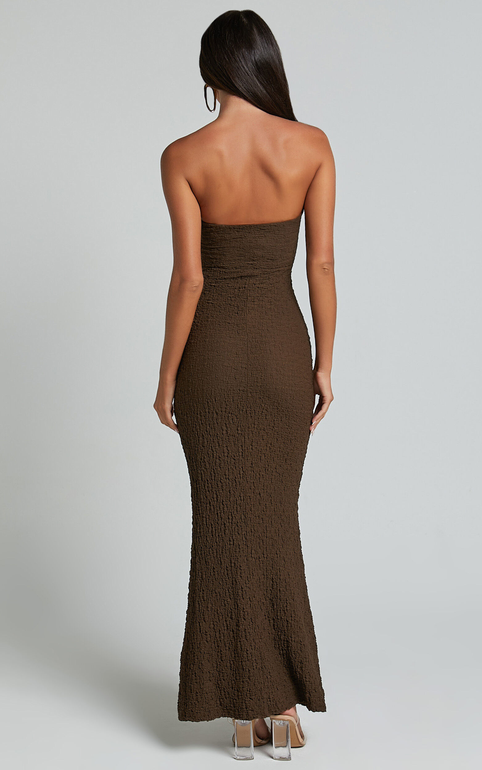 Berlina Maxi Dress - Strappy Sweetheart Slip Dress in Chocolate