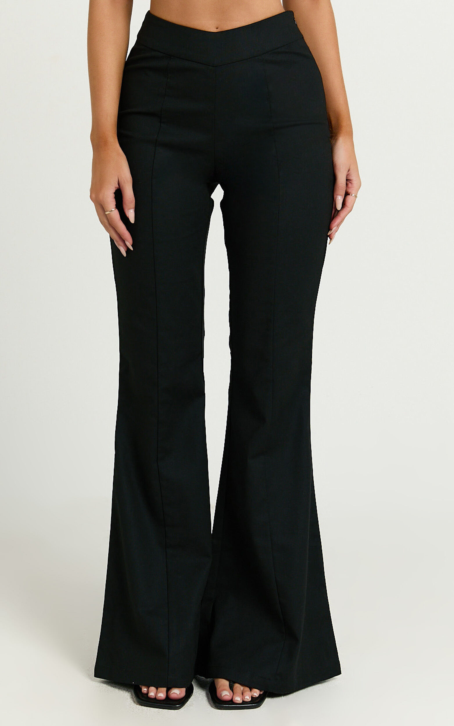 Jamir Pants - Linen Look High Waisted Fit and Flare Pants in Black