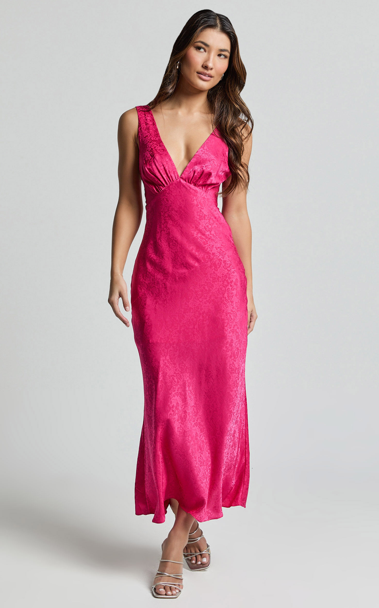 Cohen Midi Dress - Jacquard Satin Midi Dress in Pink