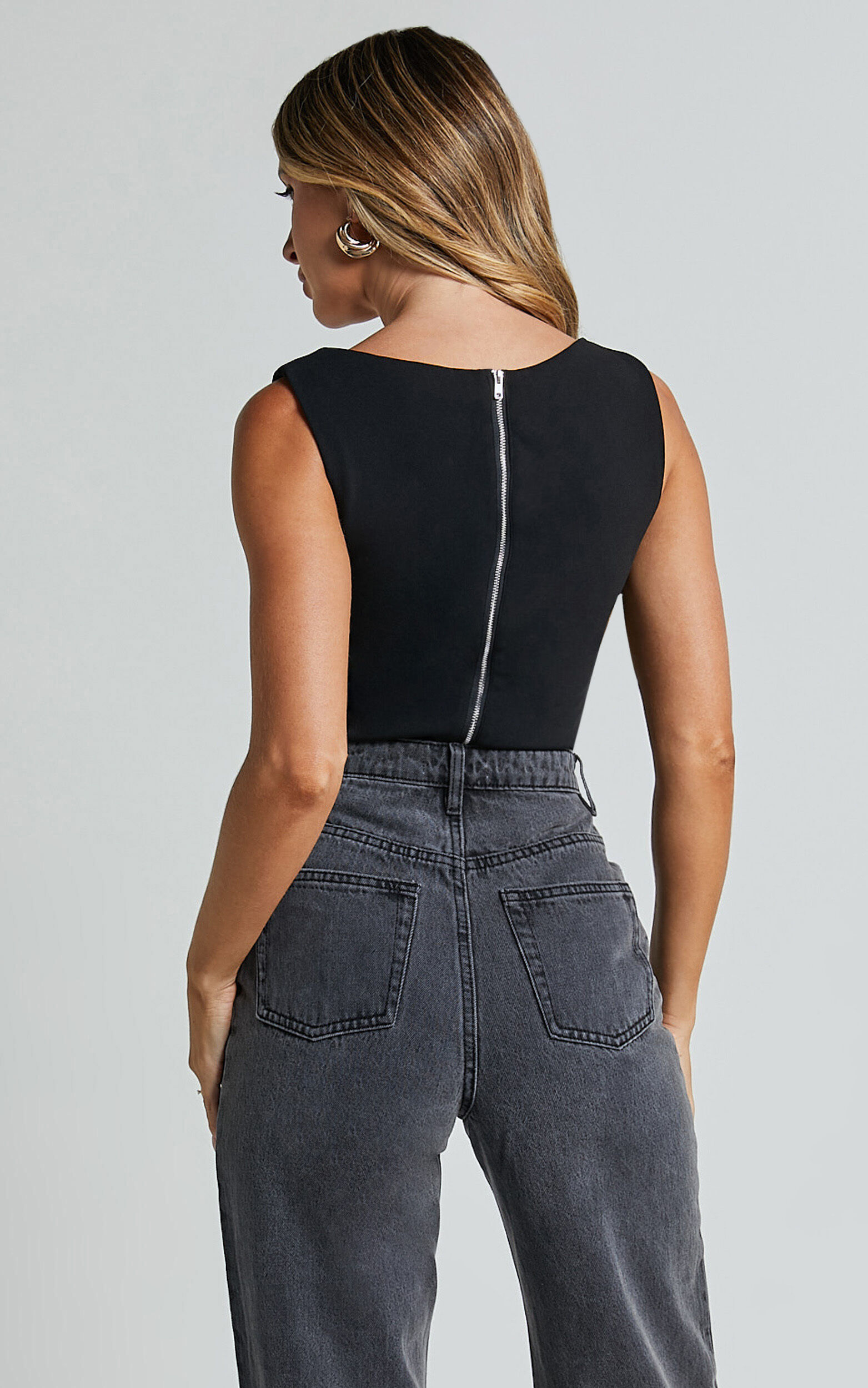 Donna Top - Cowl Neck Corset Top in Black