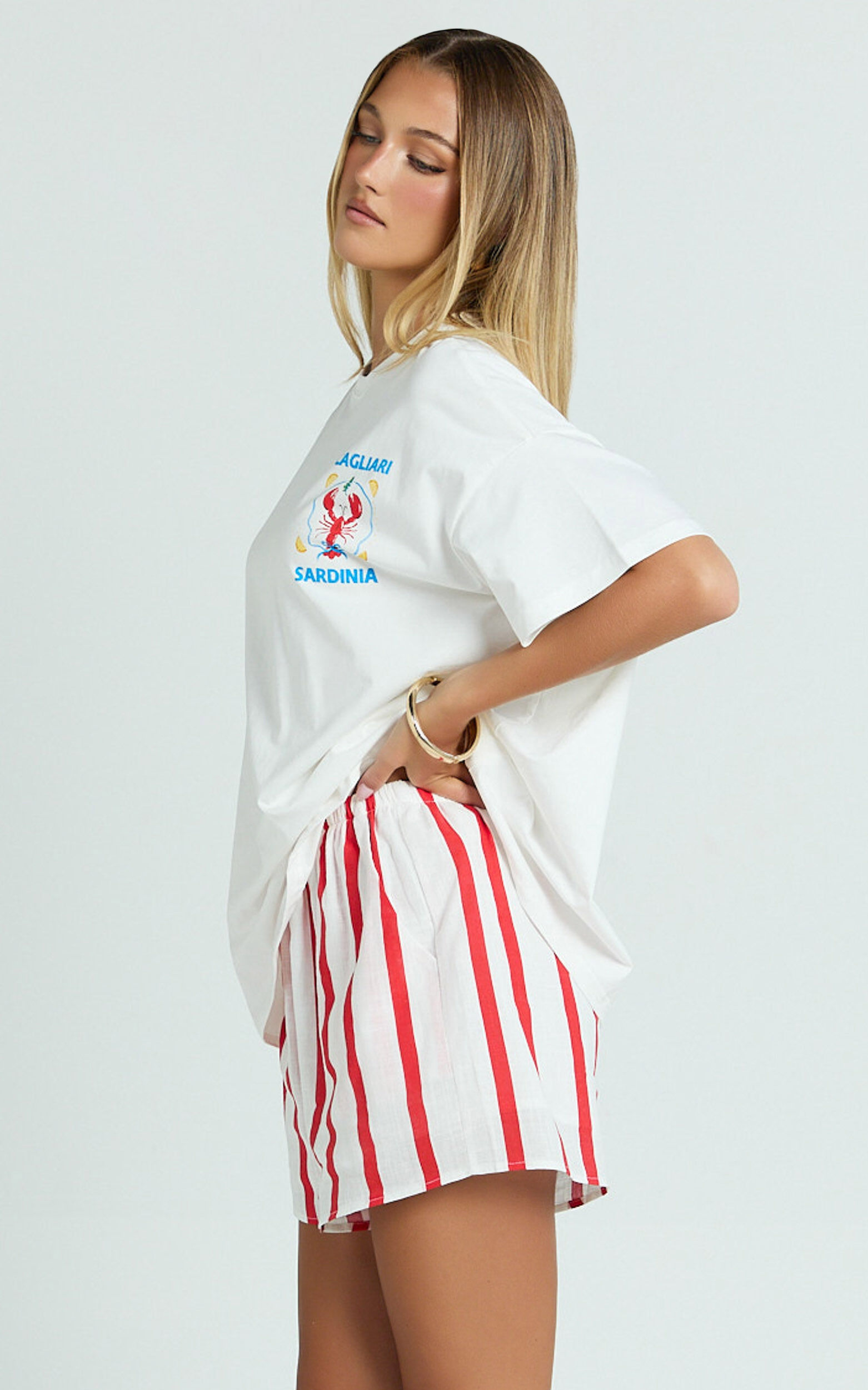 Hina Two Piece Set - Lobster T-Shirt Set in Red/White