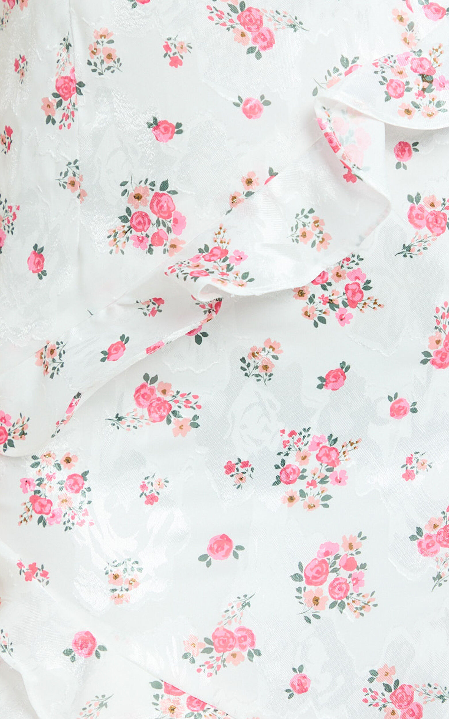 Justine Maxi Dress - Jacquard V Neck Tiered Lace Trim Dress in Romantic Ditsy Print